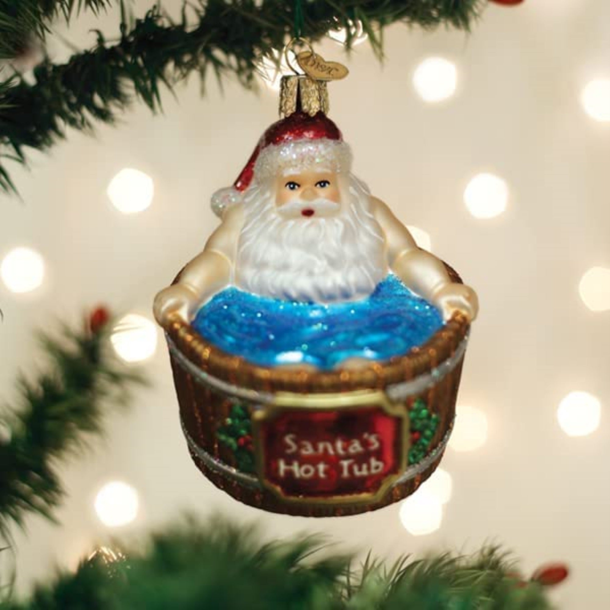 Old World Christmas Blown Glass Ornament for Christmas Tree, Santa's Hot Tub