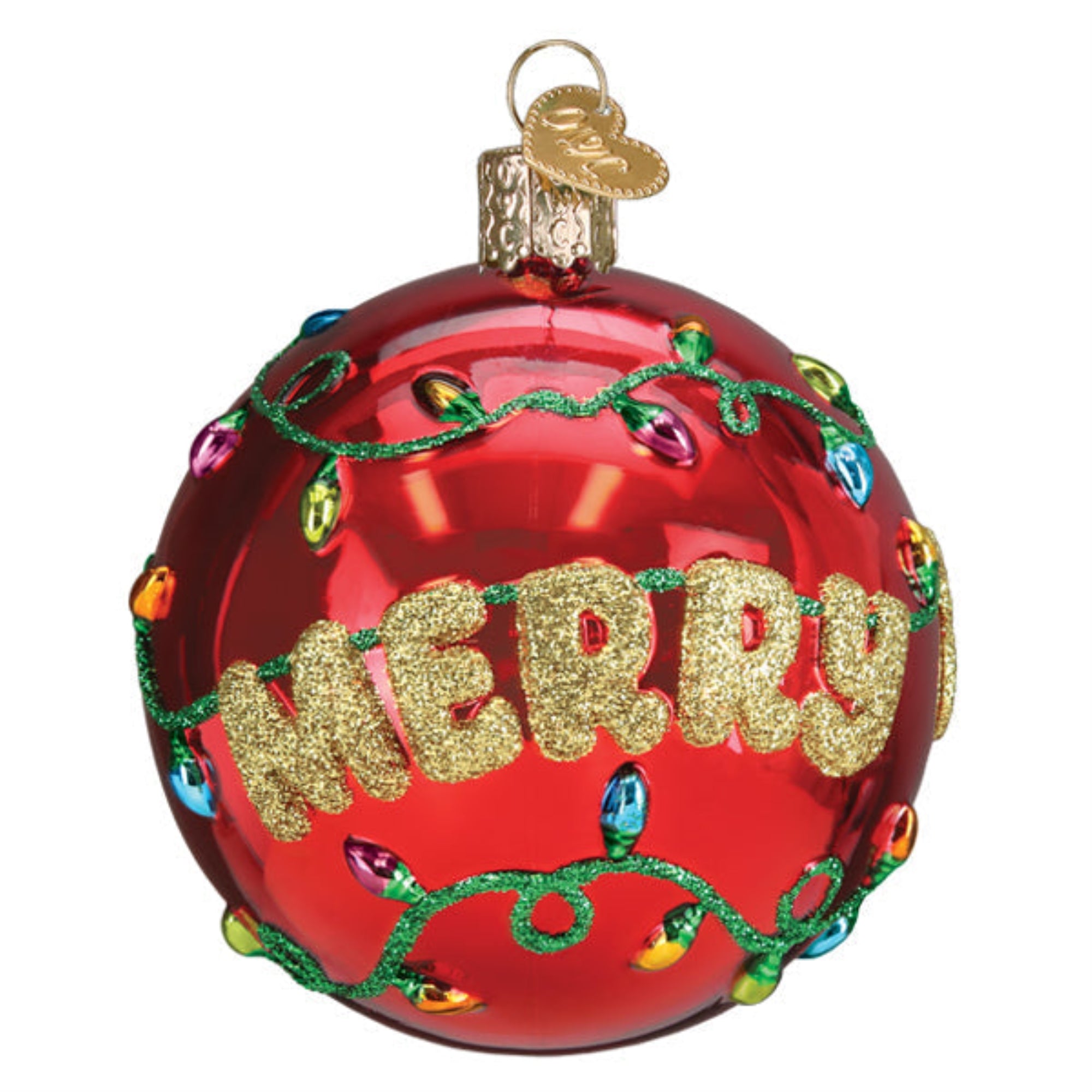 Old World Christmas Hanging Mouth-Blown Glass Ornament for Trees, Merry & Bright Round Ball, 3.5"