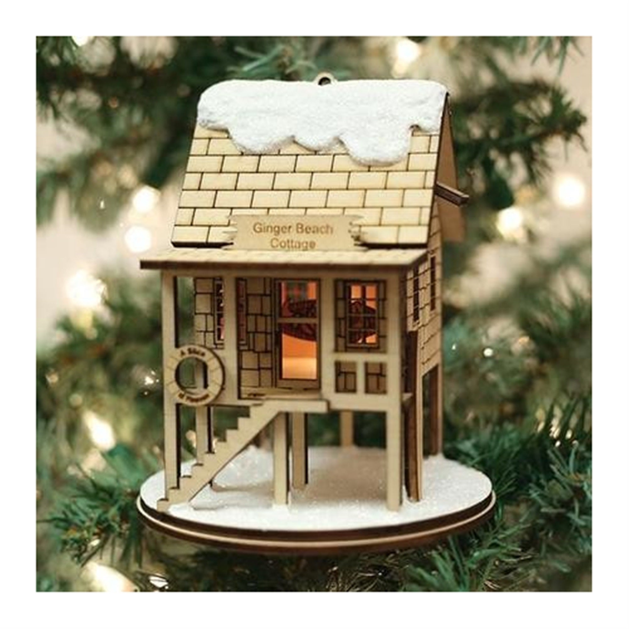 Old World Christmas Ginger Cottage Wooden Ornament for Christmas Tree, Beach Cottage