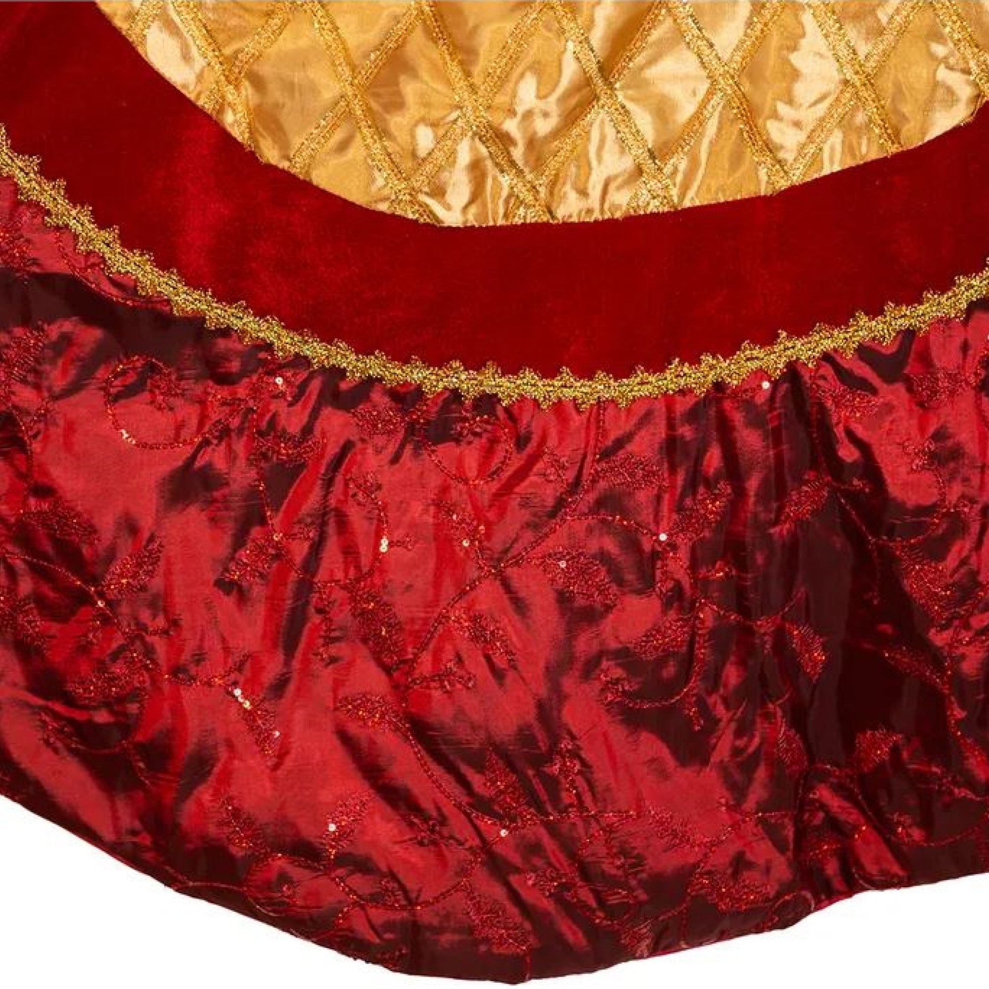 Kurt Adler Criss-Cross Christmas Tree Skirt, Red and Gold, 72in