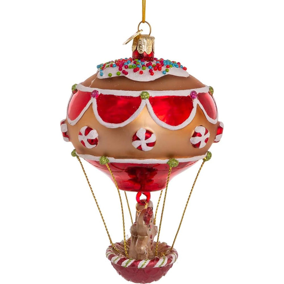 Kurt Adler Nobel Gems Glass Christmas Ornament, Gingerbread Hot Air Balloon