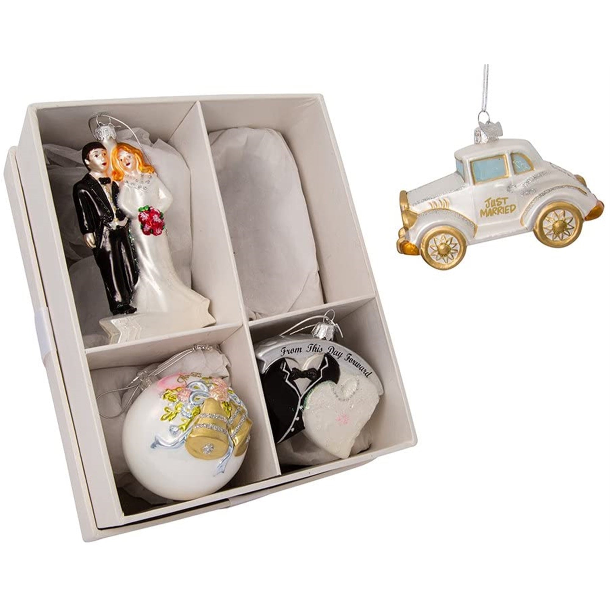 Kurt Adler Noble Gems™ Wedding Boxed Glass Ornaments, 4-Piece Box Set