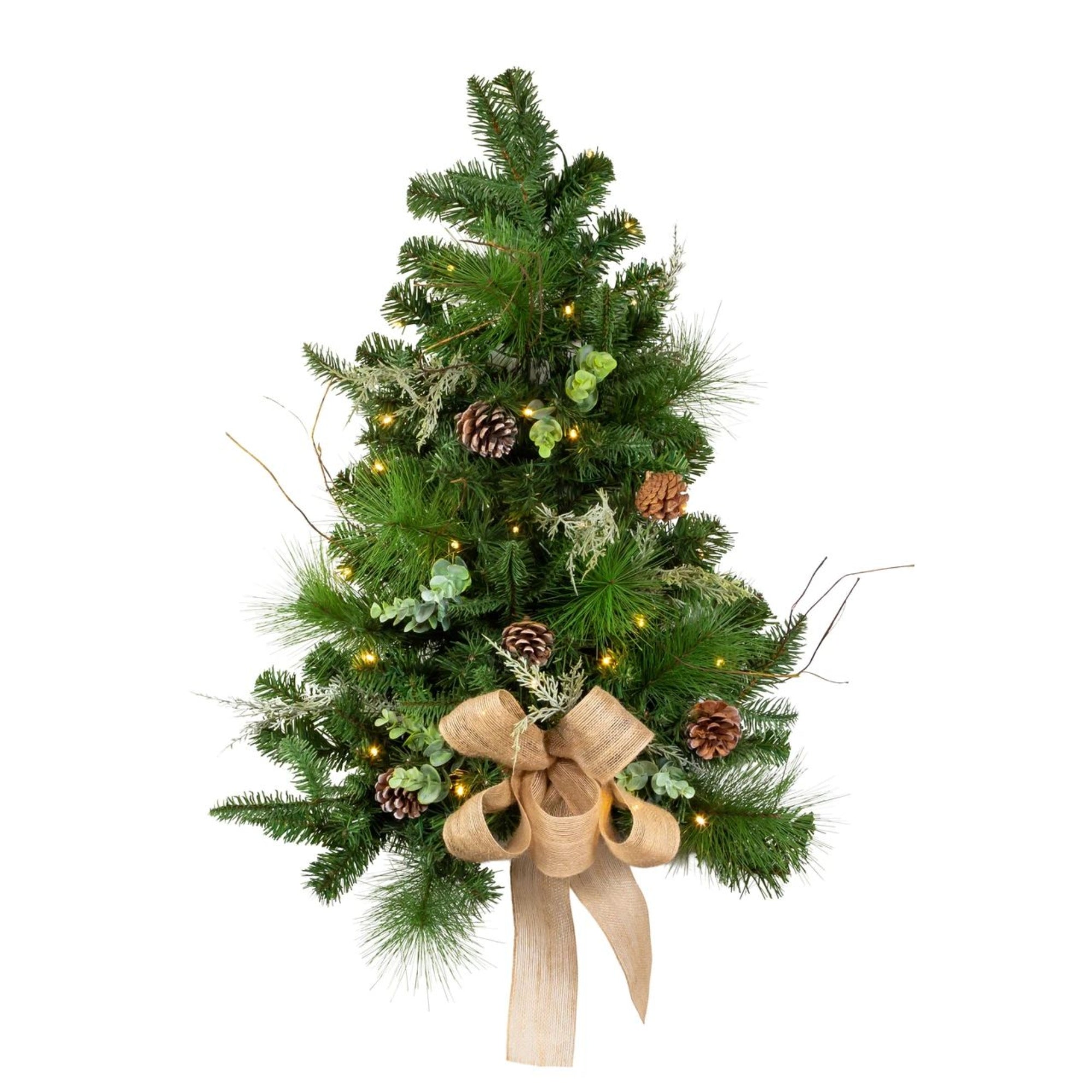 Kurt Adler Pre Lit Battery Operated Decorative Snowy Wall Tree with Bow, Silver, 26in