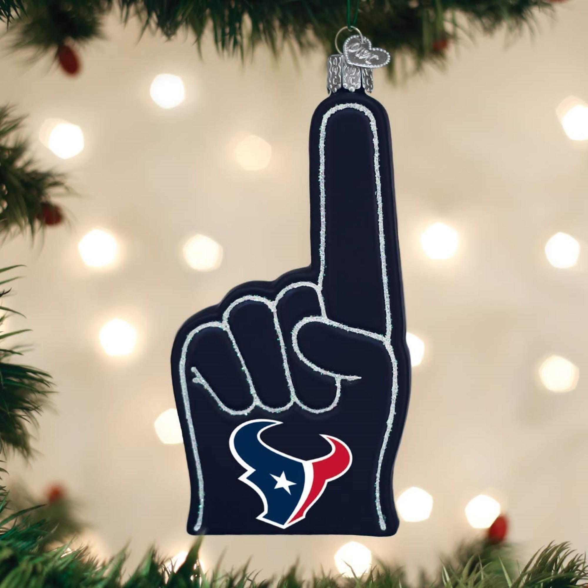 Old World Christmas Blown Glass Ornament for Christmas Tree, Houston Texans Foam Finger