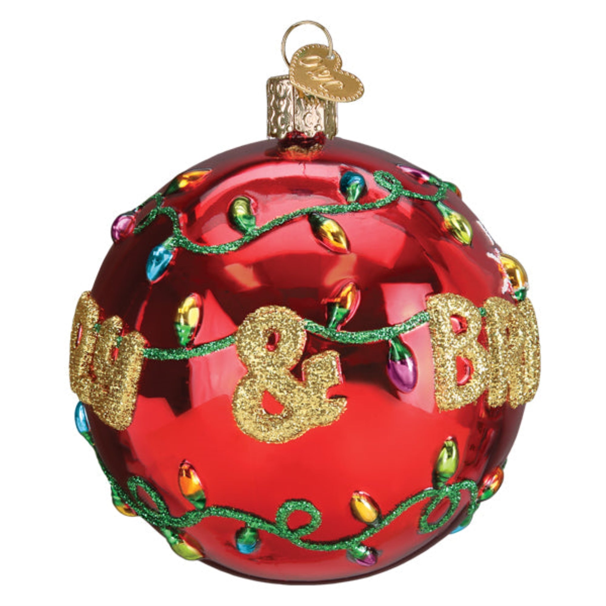 Old World Christmas Hanging Mouth-Blown Glass Ornament for Trees, Merry & Bright Round Ball, 3.5"