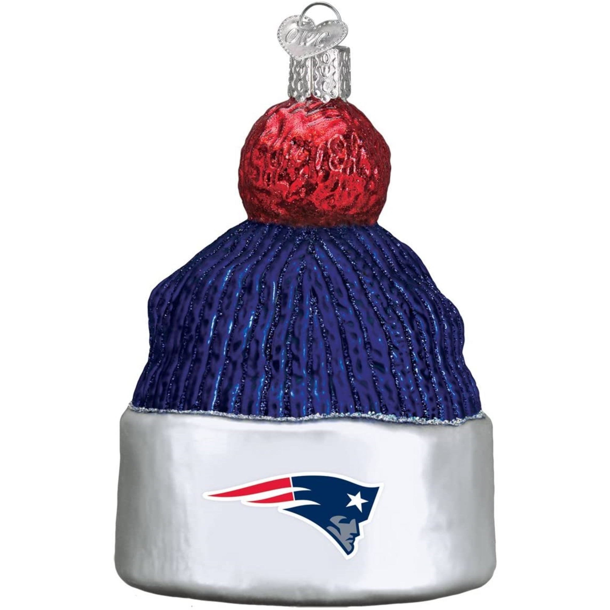 Old World Christmas Blown Glass Ornament for Christmas Tree, New England Patriots Beanie