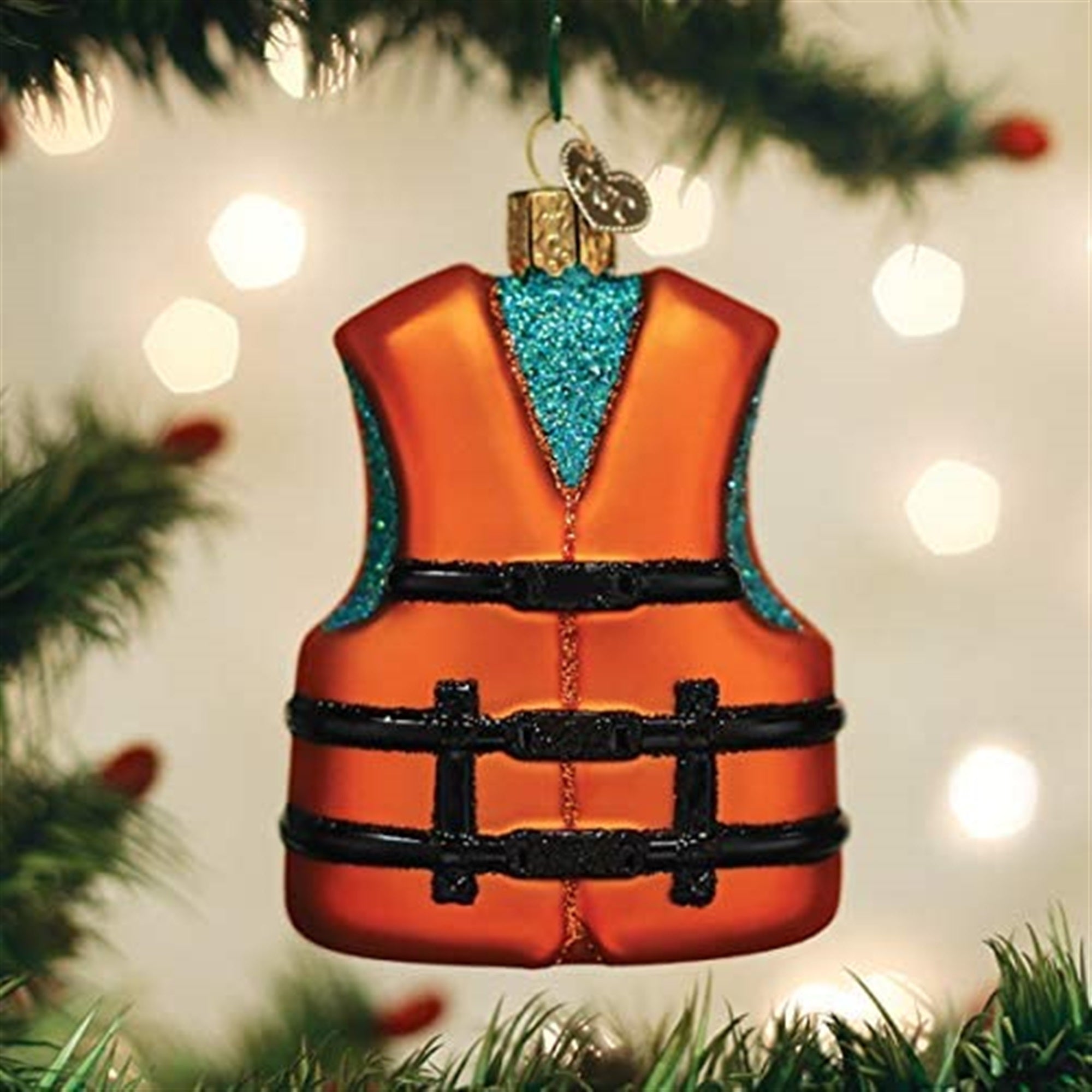 Old World Christmas Blown Glass Ornament for Christmas Tree, Life Jacket