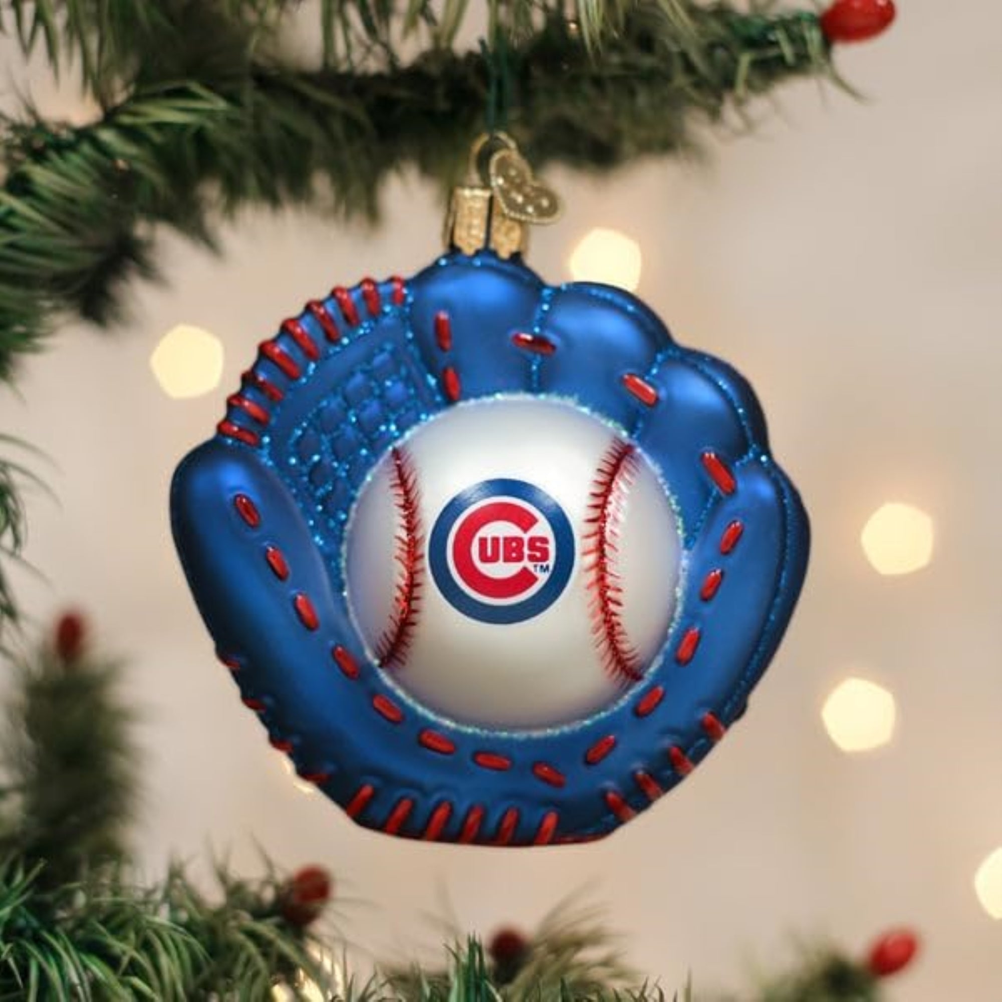 Old World Christmas Blown Glass Ornament for Christmas Tree, Chicago Cubs Baseball Mitt (with OWC Gift Box)