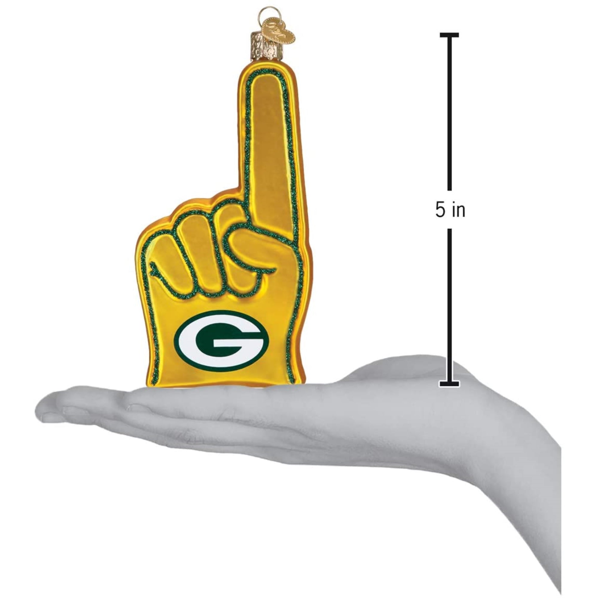 Old World Christmas Blown Glass Ornament for Christmas Tree, Green Bay Packers Foam Finger