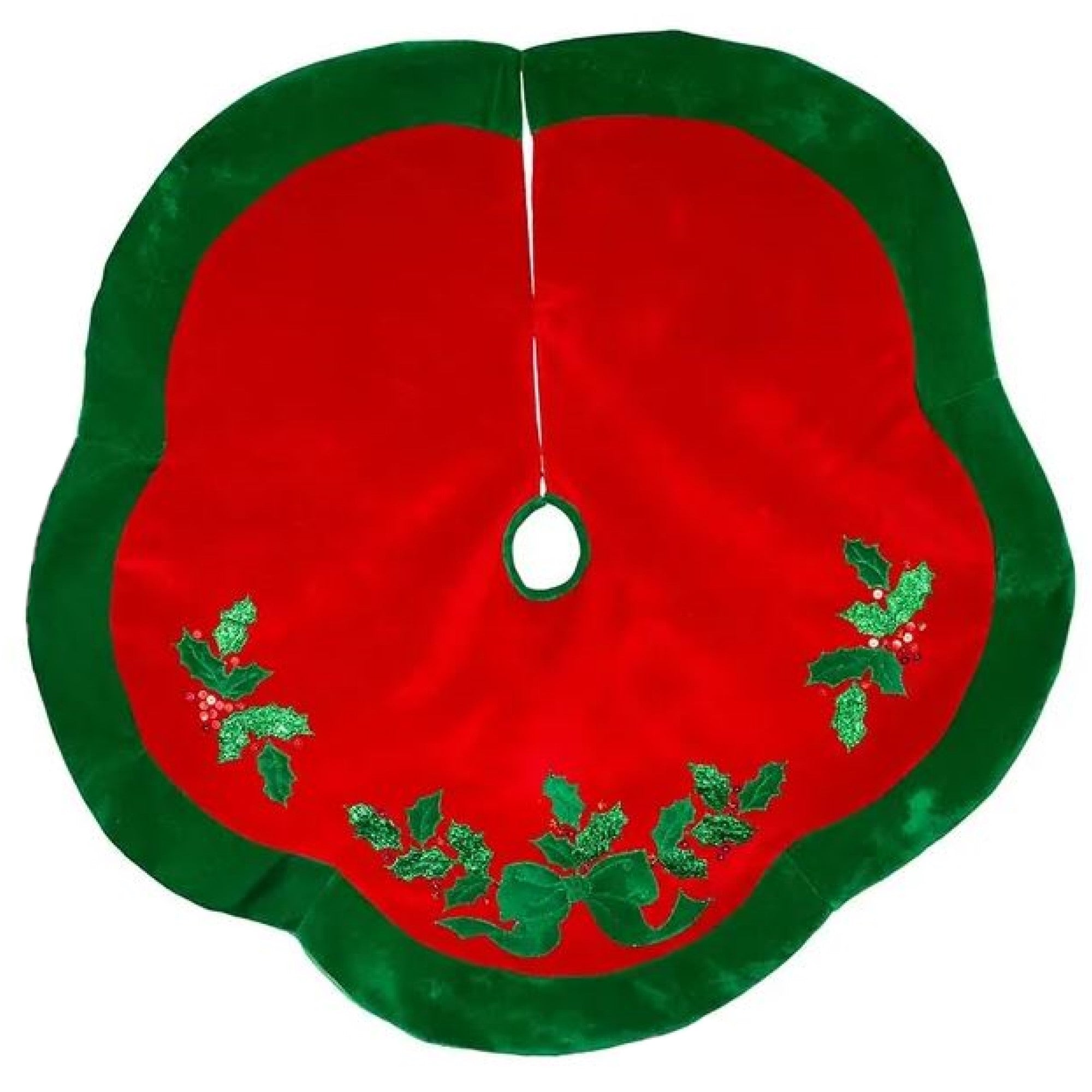 Kurt Adler Velvet Christmas Tree Skirt, Red and Green, 48in