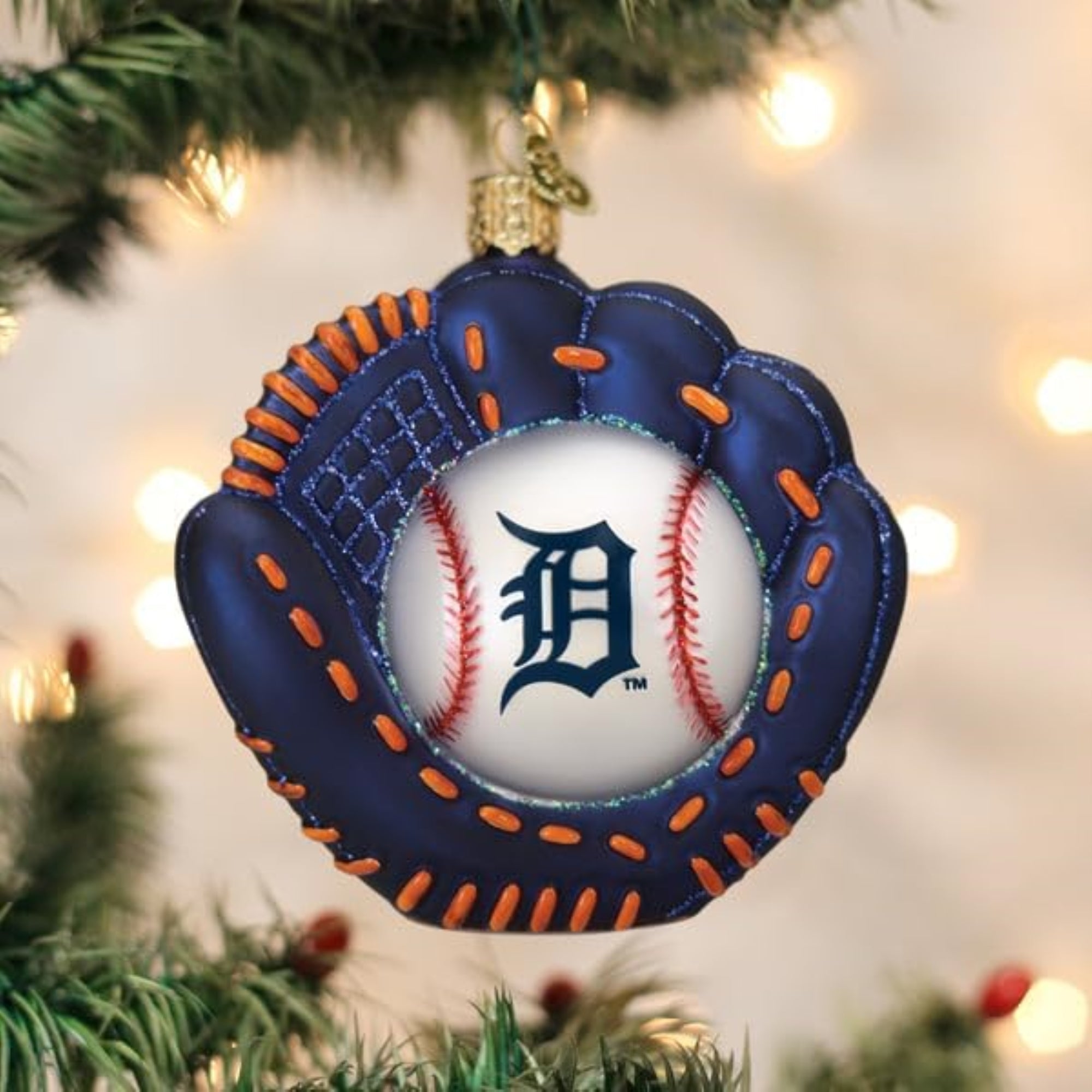 Old World Christmas Blown Glass Ornament for Christmas Tree, Detroit Tigers Baseball Mitt (with OWC Gift Box)