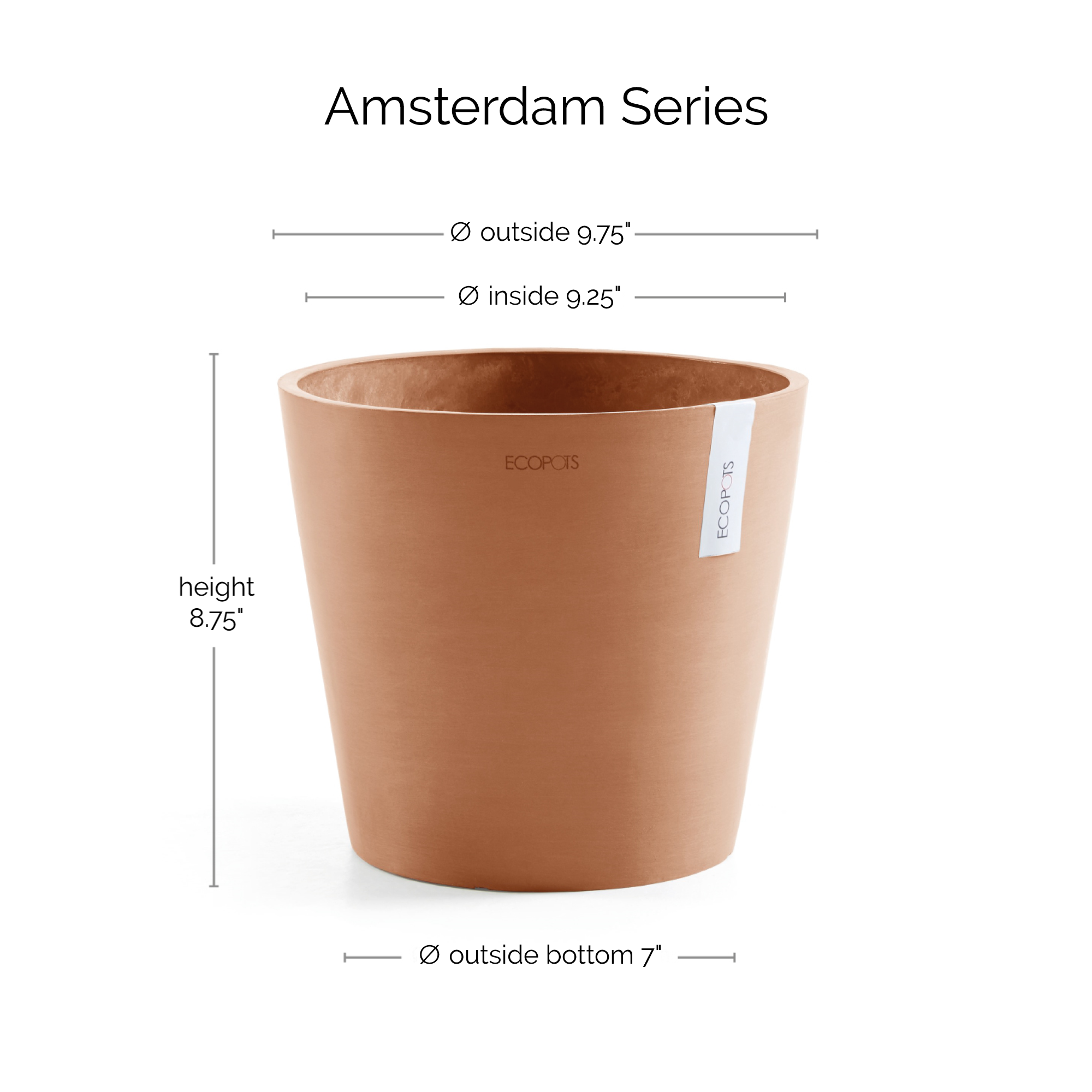 Ecopots Amsterdam Durable Modern Round In/Outdoor Recycled-Based Composite Flower Pot Planter