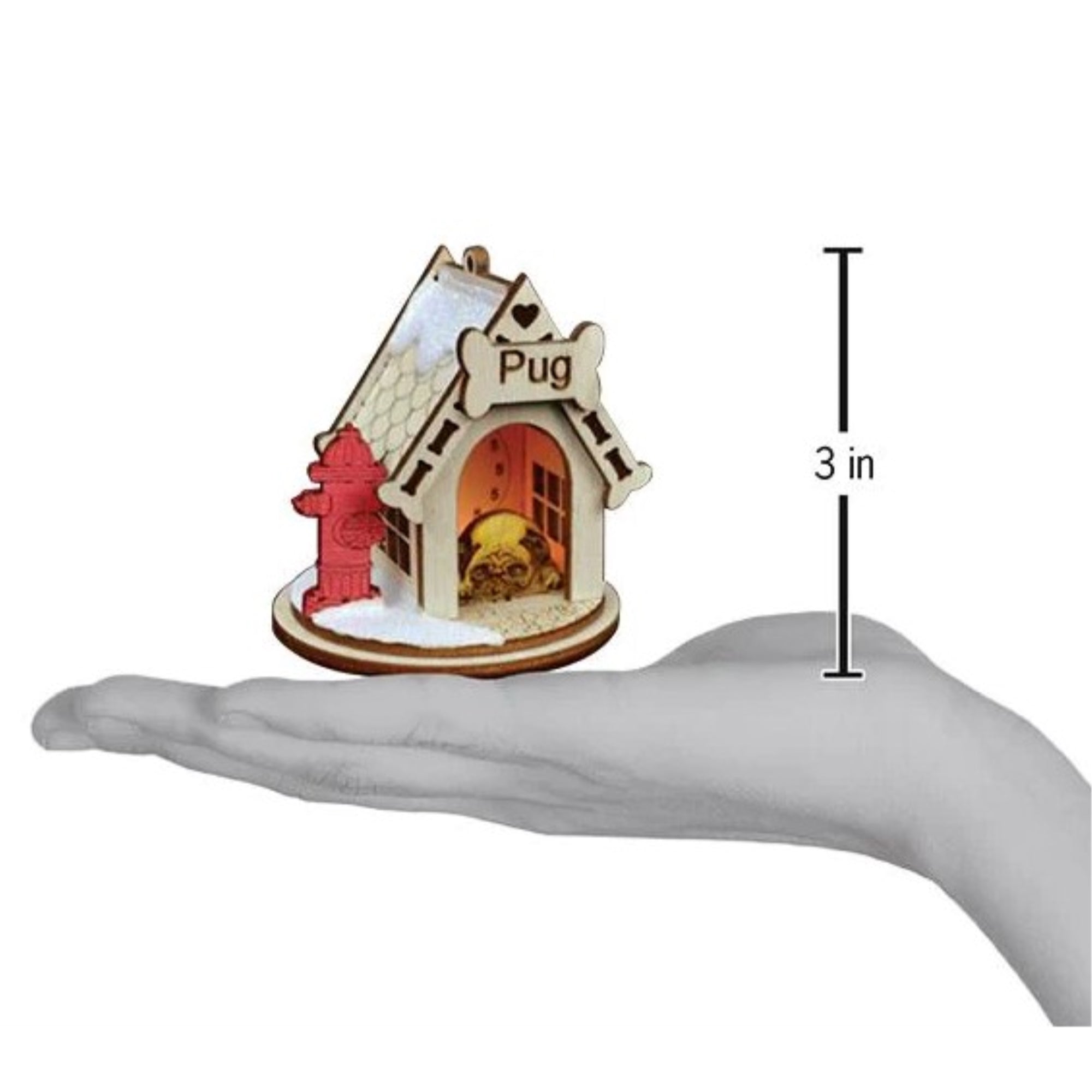 Old World Christmas K-9 Cottage Wooden Doghouse Ornament for Christmas Tree, Pug
