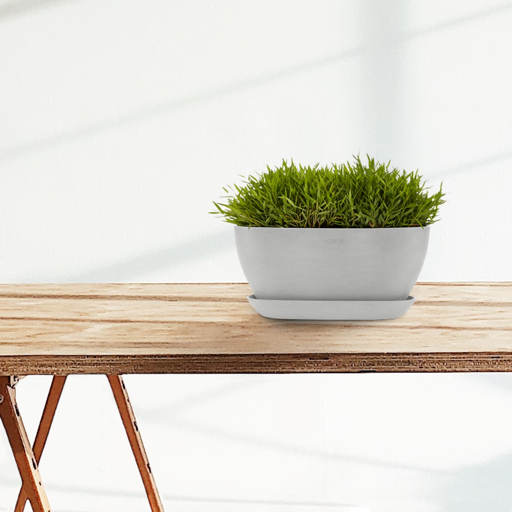 Ecopots Sofia Durable Modern Oval Indoor/Outdoor Recycled-Based Composite Flower Pot Planter w/ Water Reservoir