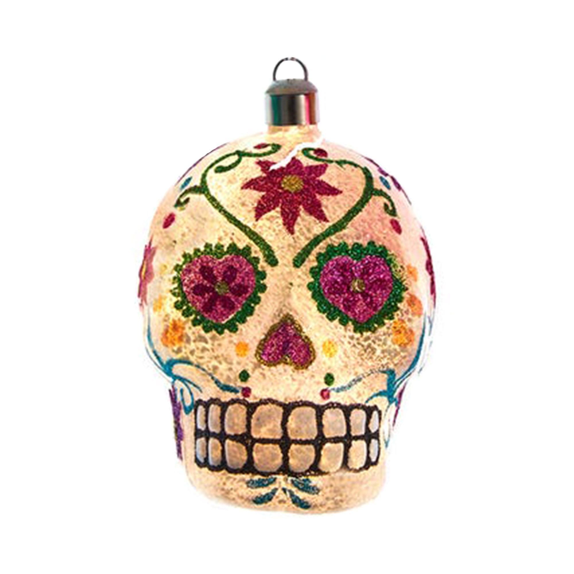 Kurt Adler Hanging Pre-Lit Glass Ornaments, Day of the Dead Skulls, Assorted Colors