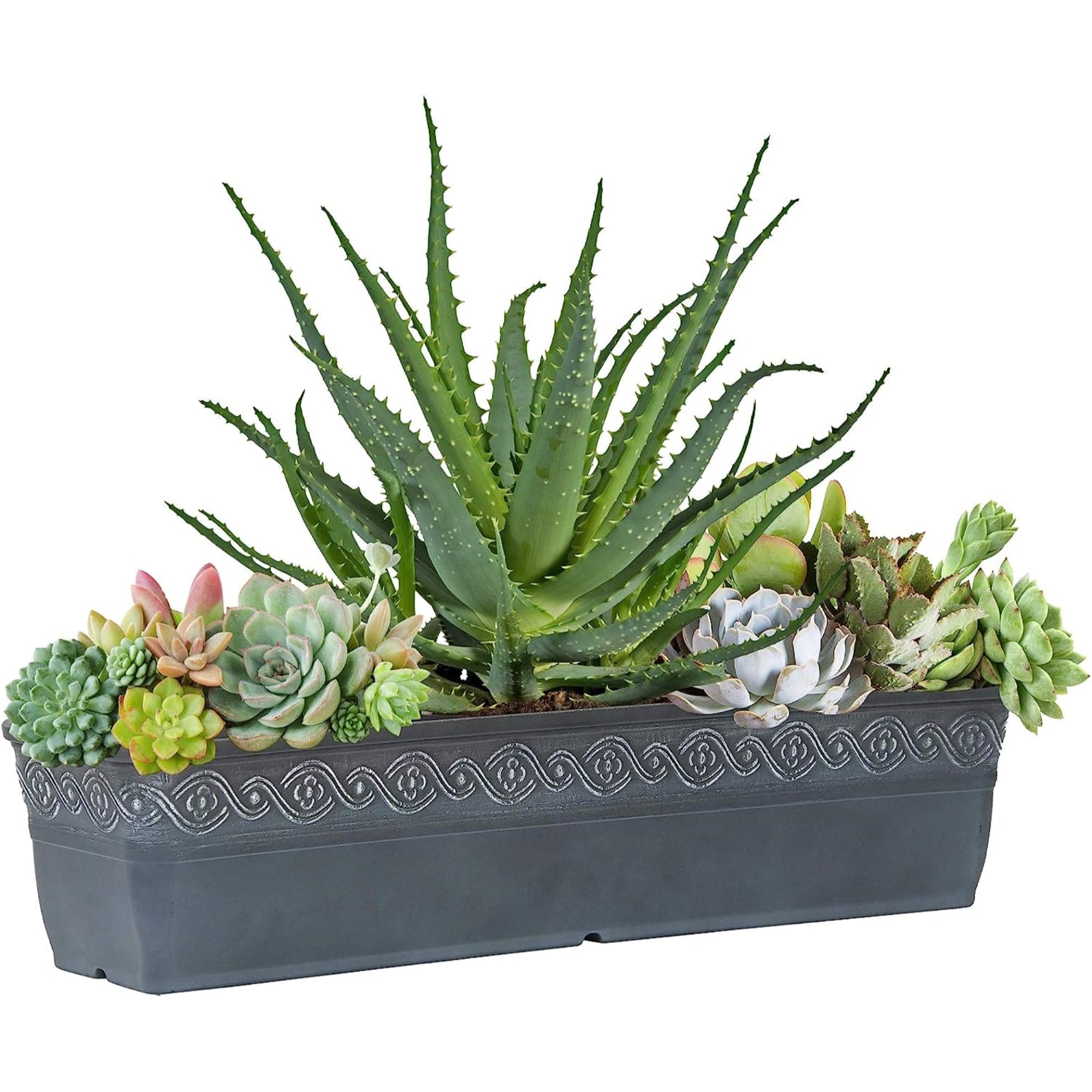 Classic Home and Garden Corinthian Resin Flower Pot Rectangle Planter, 18"