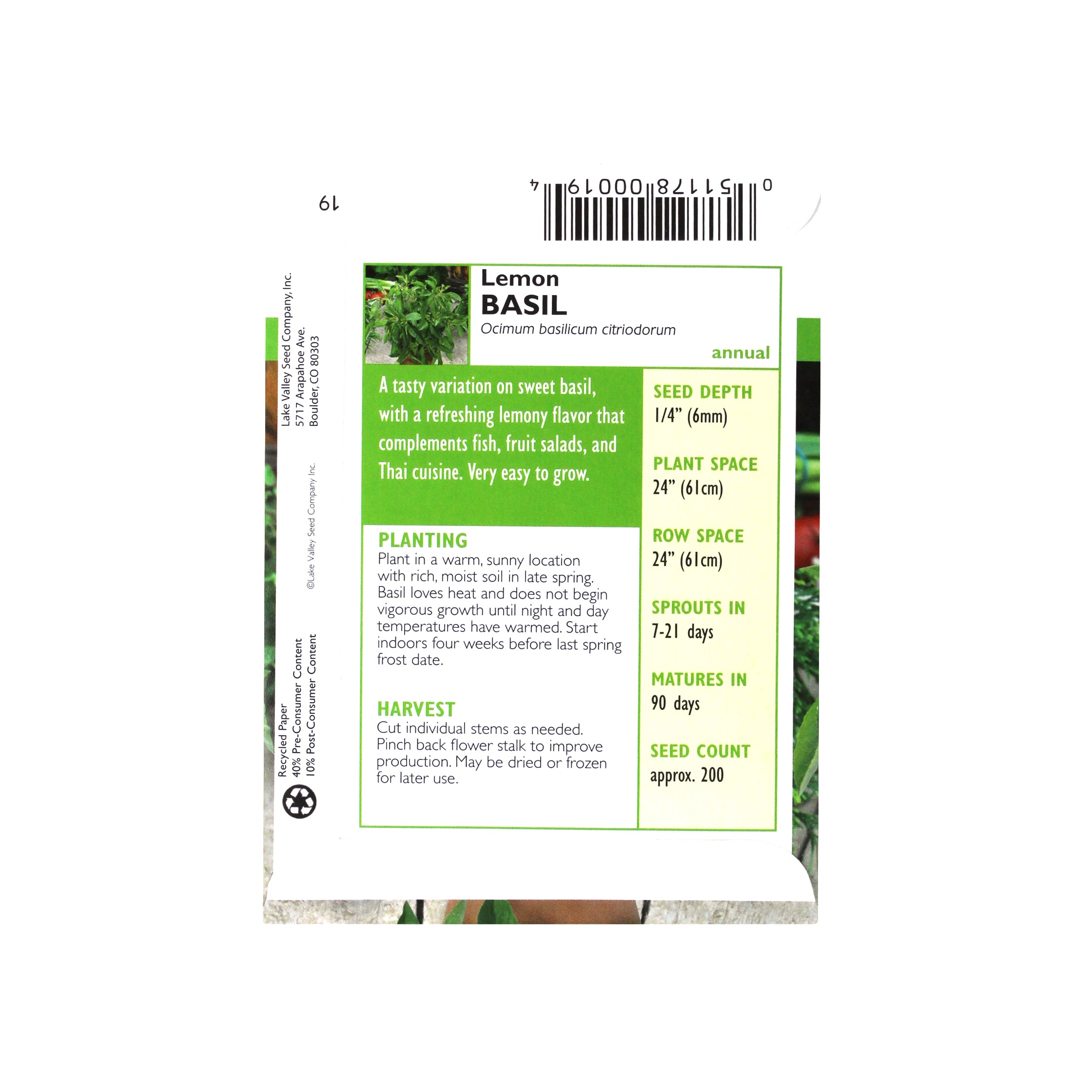 Lake Valley Seed Lemon Basil, 0.3g