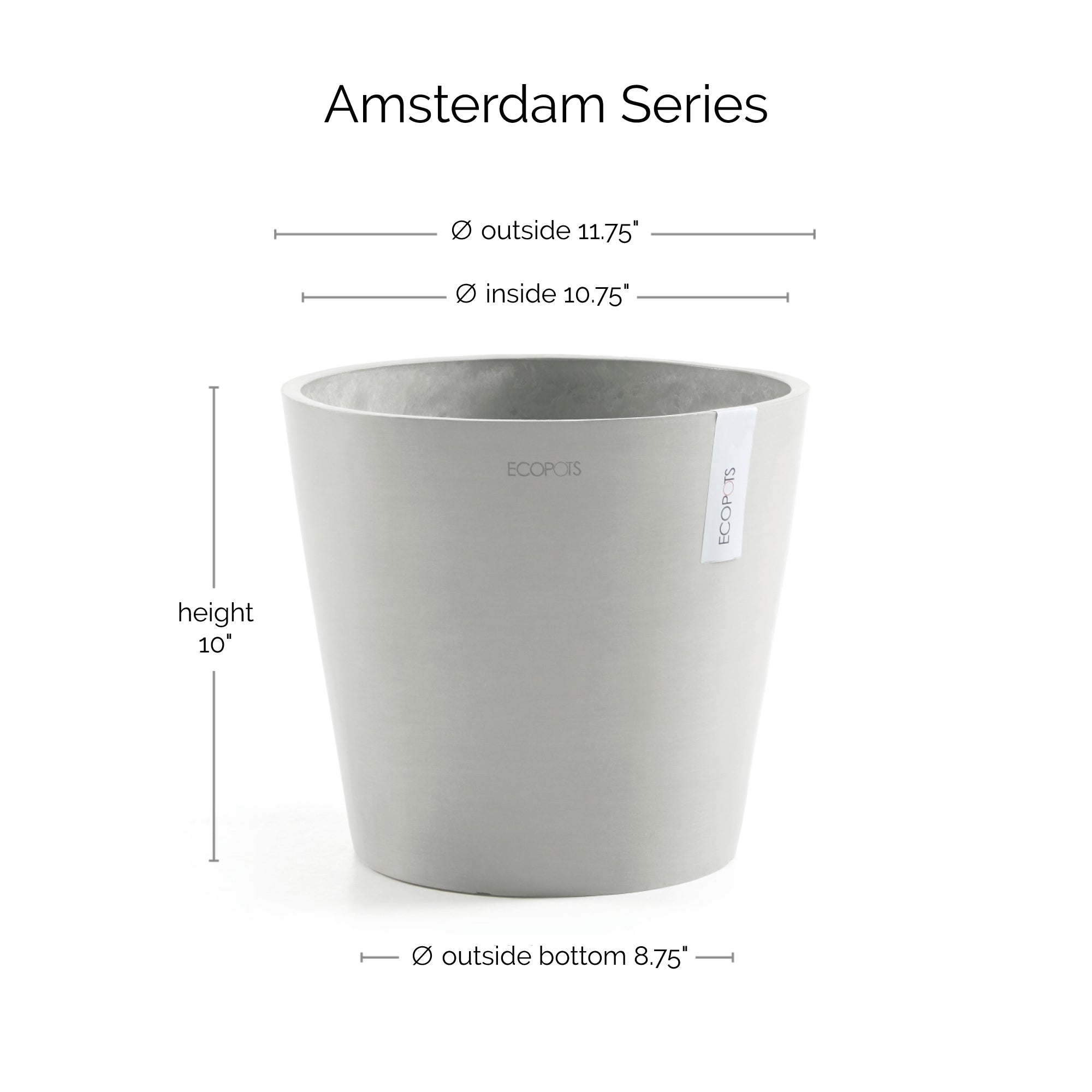 Ecopots Amsterdam Durable Modern Round In/Outdoor Recycled-Based Composite Flower Pot Planter