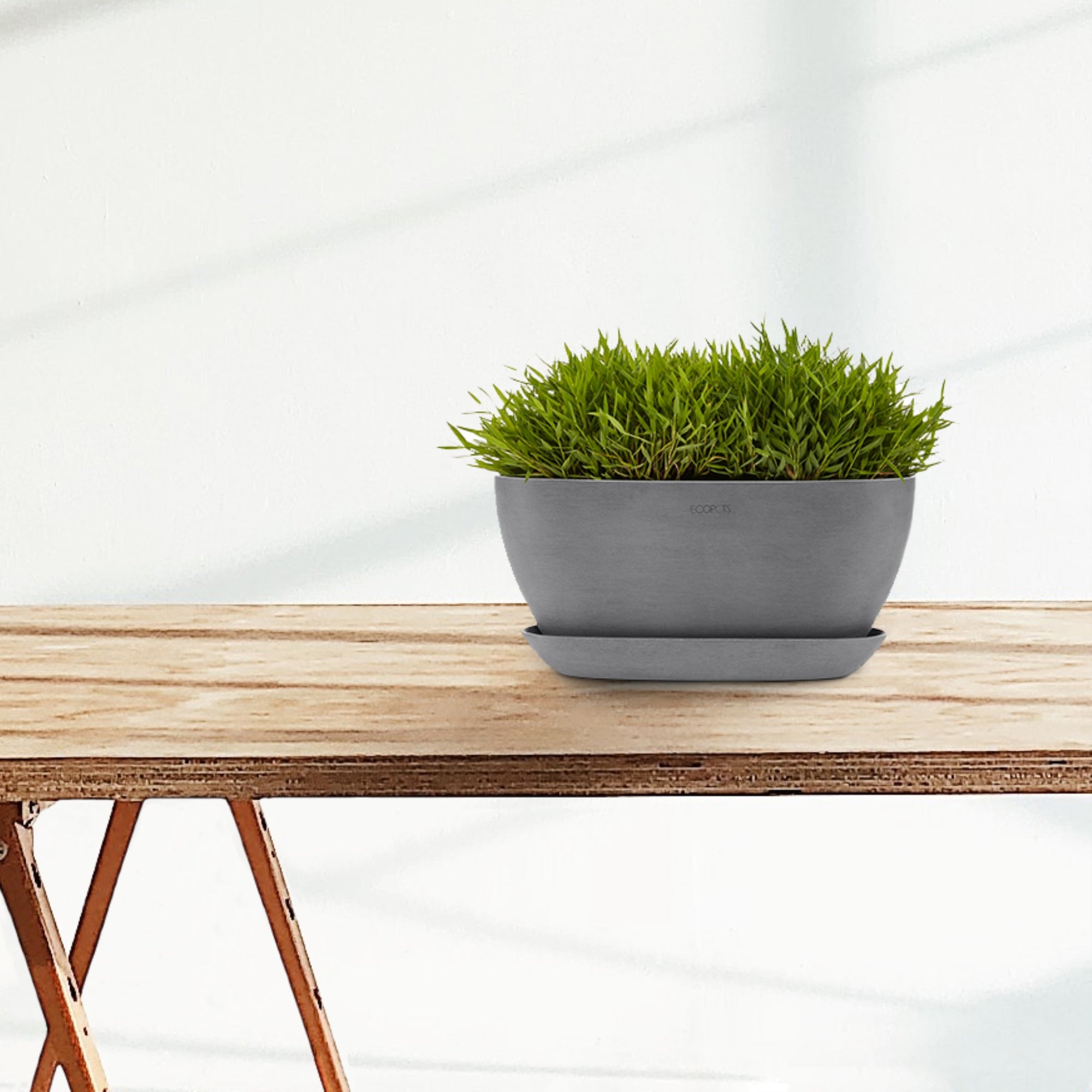 Ecopots Sofia Durable Modern Oval Indoor/Outdoor Recycled-Based Composite Flower Pot Planter w/ Water Reservoir