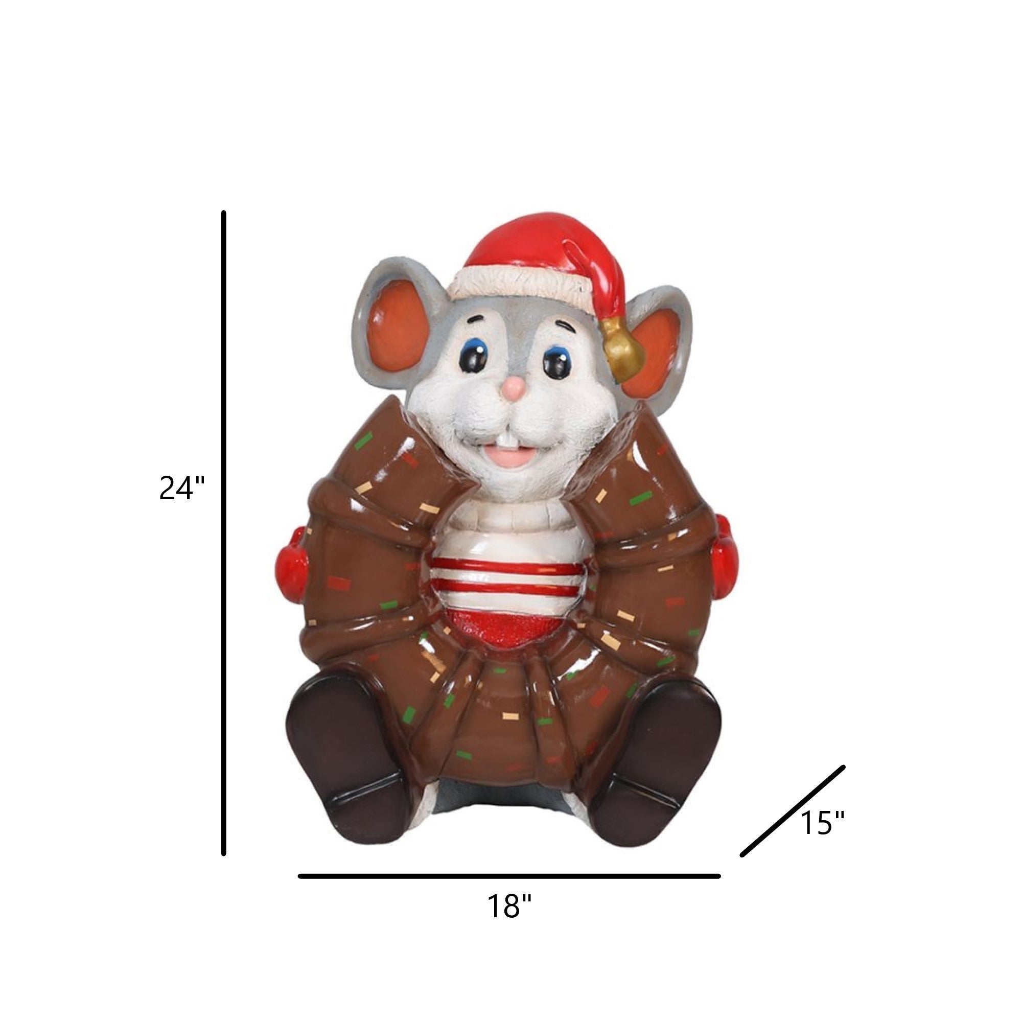Garden Elements Fiberglass Christmas Figurine Statue Yard Decor, Nibble the Mouse Eating a Donut, 24"