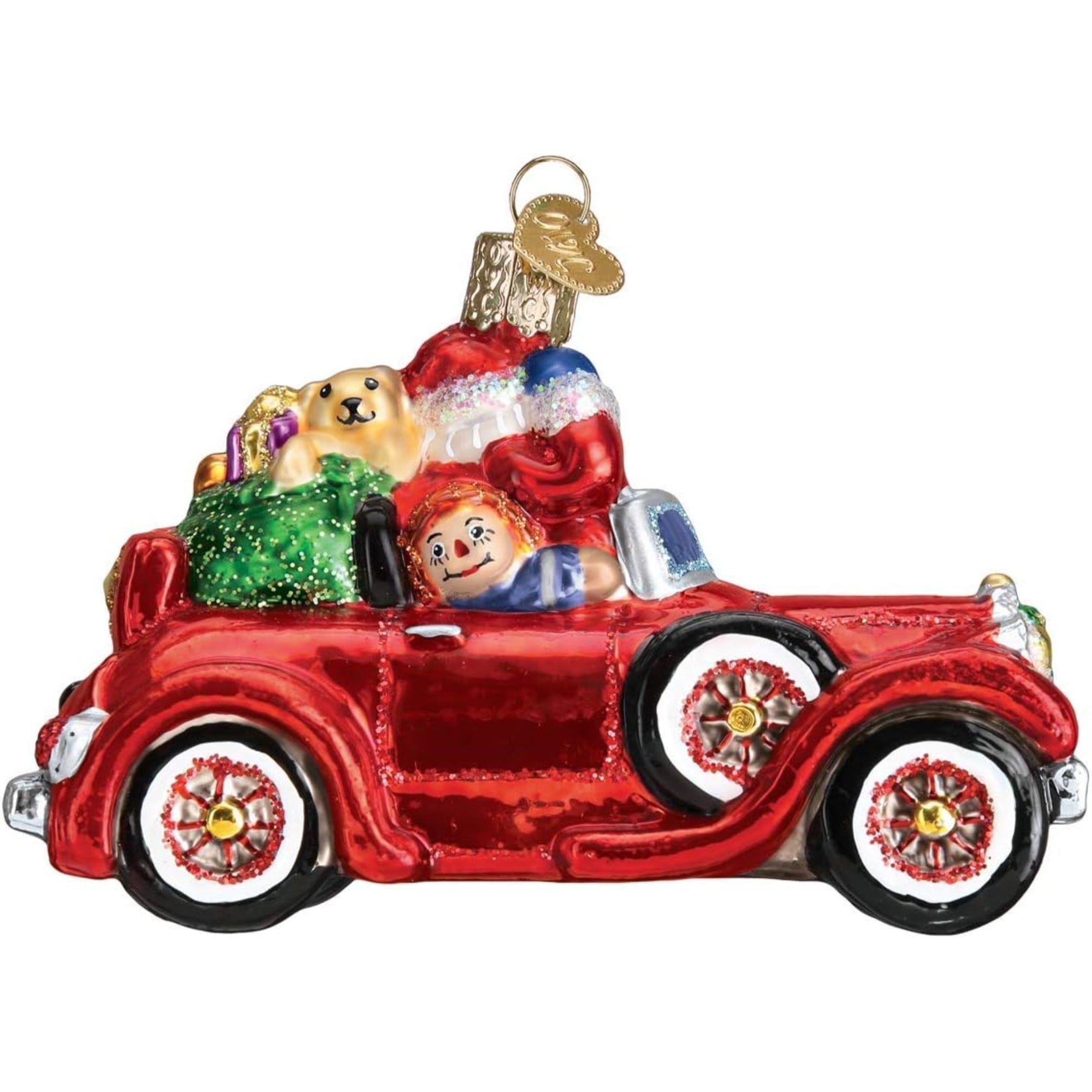 Old World Christmas Blown Glass Ornament for Christmas Tree, Santa In Antique Car (with OWC Gift Box)