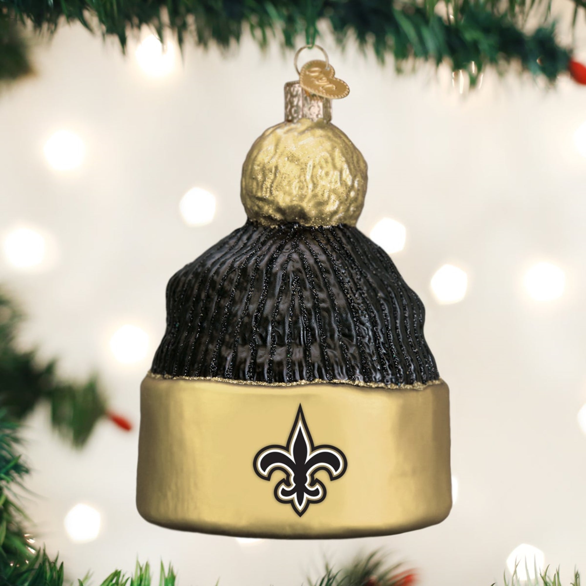 Old World Christmas Blown Glass Ornament for Christmas Tree, New Orleans Saints Beanie