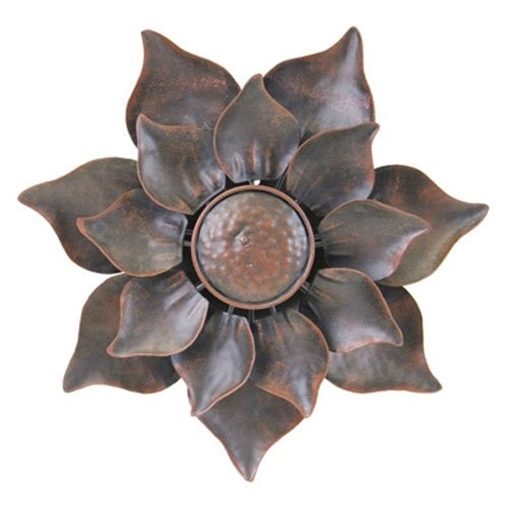 Exhart Kinetic Flower Garden Spinner – Dual Petal Bronze Metal Wall Art & Garden Stake, 12"