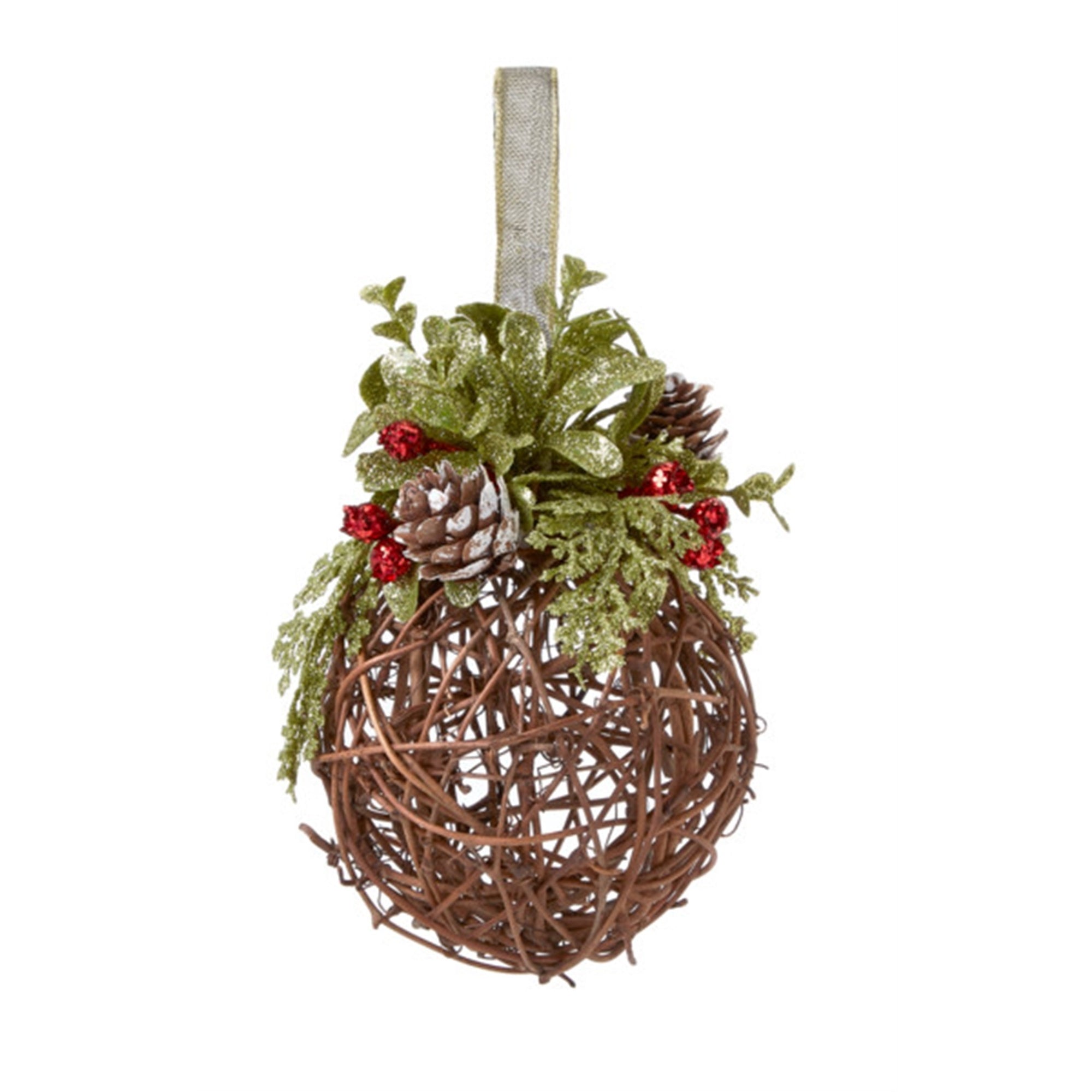 Ganz Kissing Krystals Christmas Tree Ornament, Willow Branch Ball w/ Mistletoe
