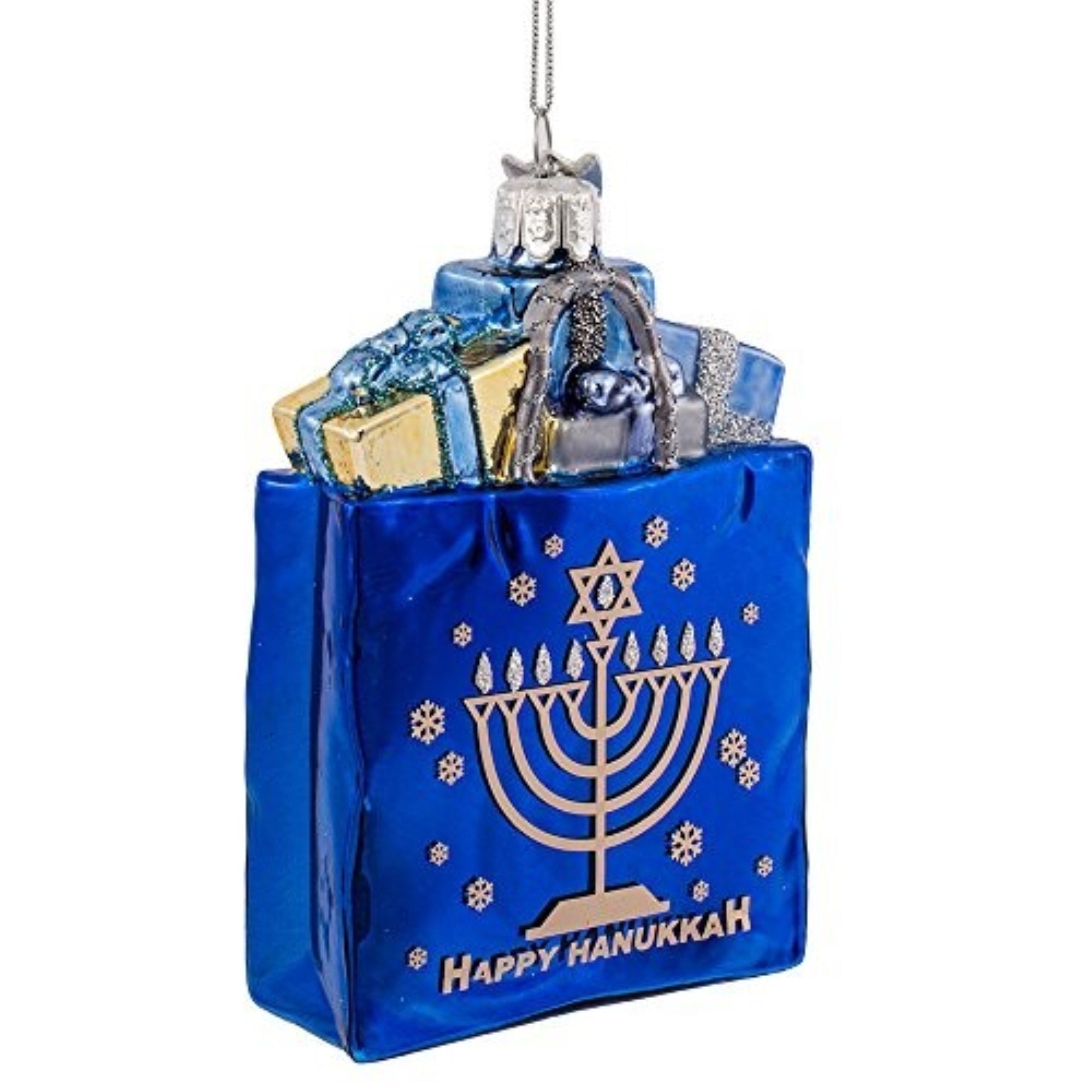 Kurt Adler Noble Gems Happy Hanukkah Gift Bag Glass Ornament