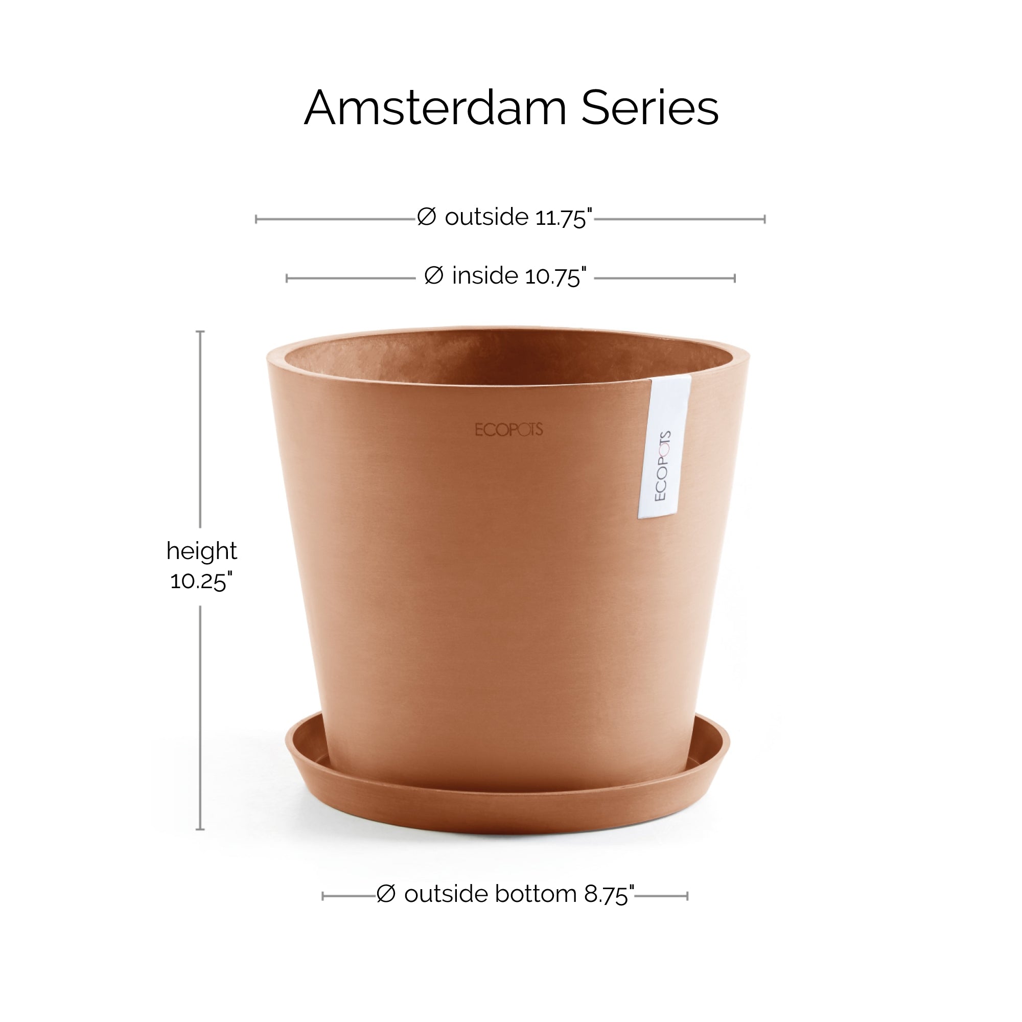 Ecopots Amsterdam Durable Modern Round In/Outdoor Recycled-Based Composite Flower Pot Planter