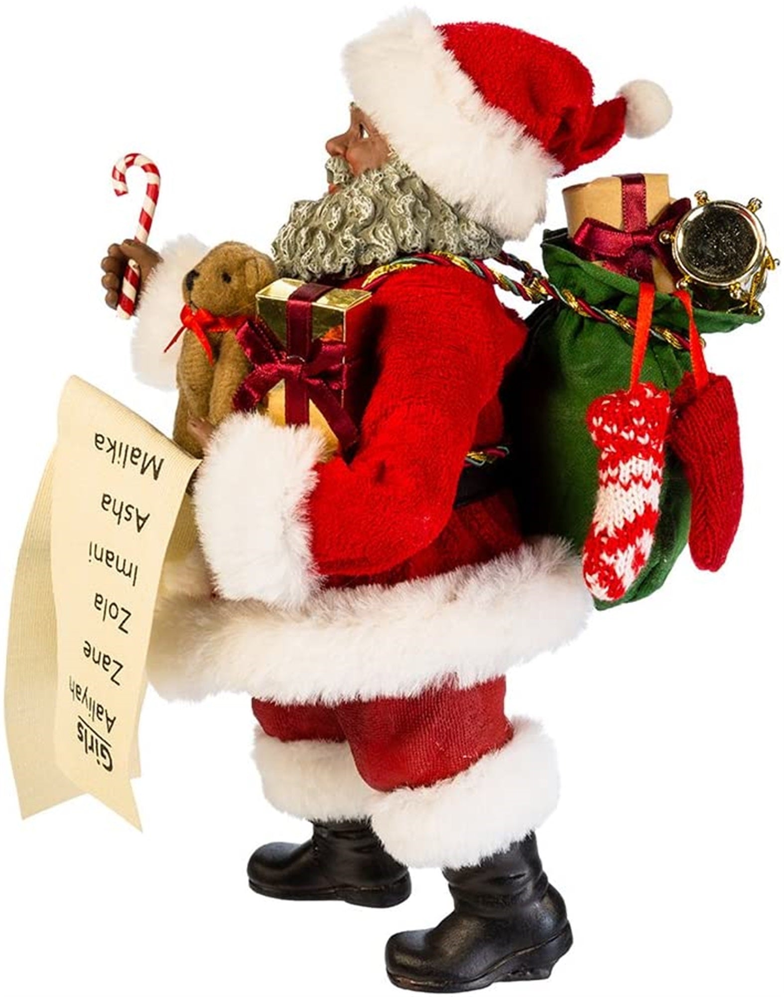 Kurt Adler Fabriche Collection, African American Santa with List & Candy Cane, 10.5"
