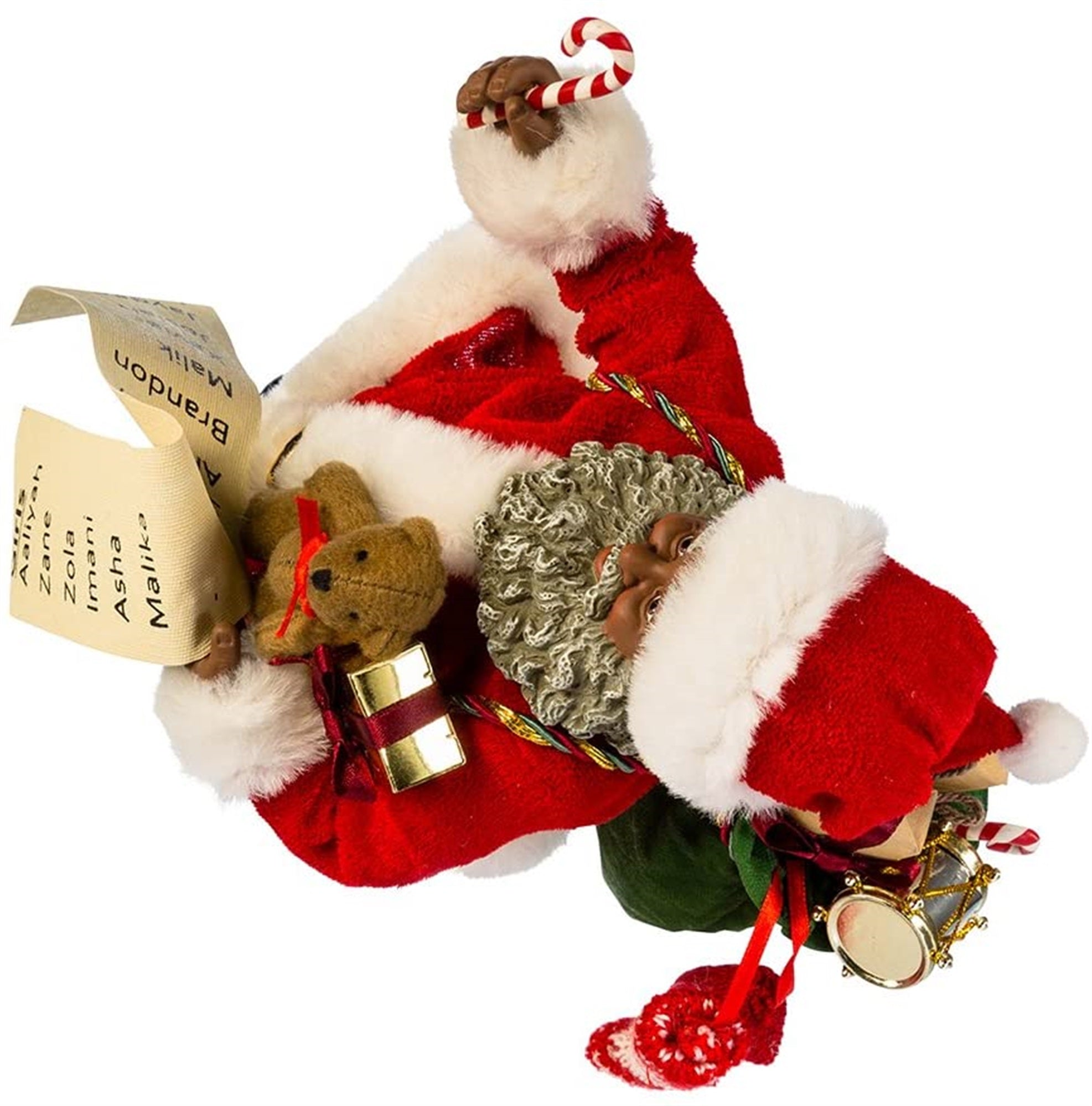 Kurt Adler Fabriche Collection, African American Santa with List & Candy Cane, 10.5"