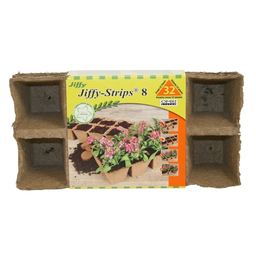 Jiffy 2.5″ Peat Strip Seed Starter Pots — Biodegradable & OMRI-Listed — 4 Strips (32 Pots)