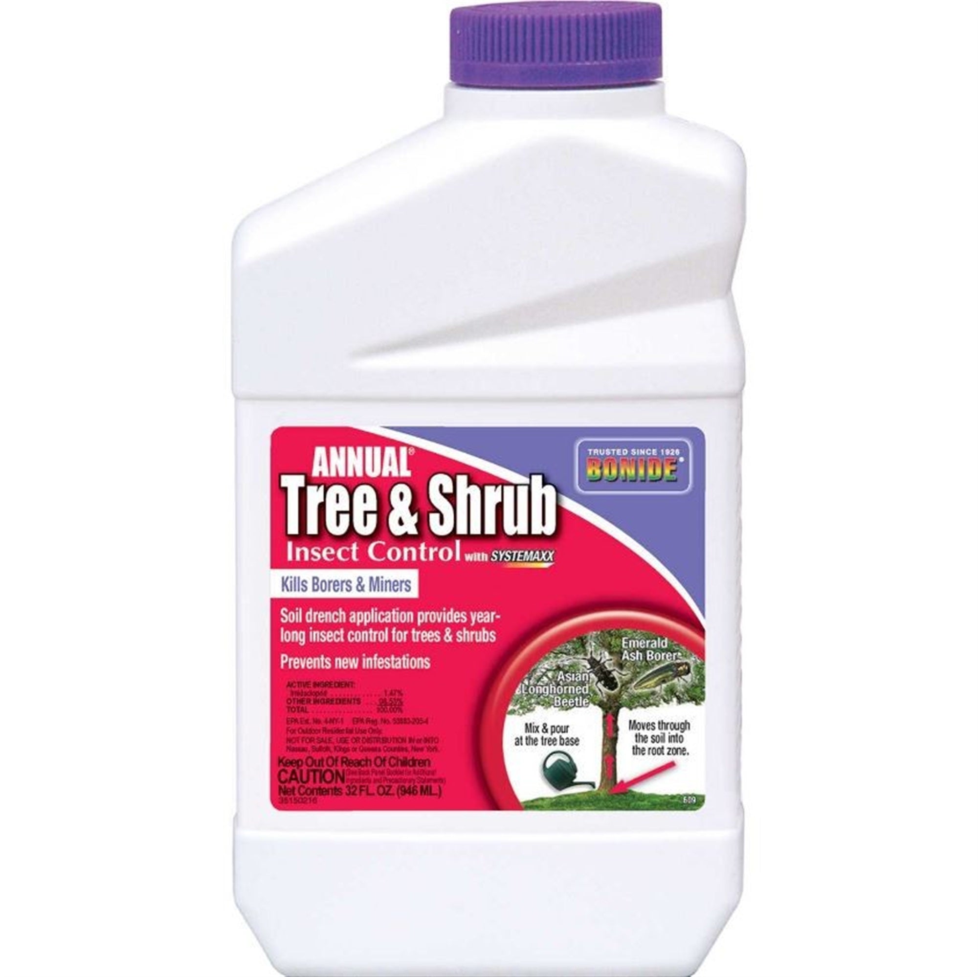 Bonide Annual Tree & Shrub Insect Control with Systemaxx, Year Long Protection, Concentrate, 32oz
