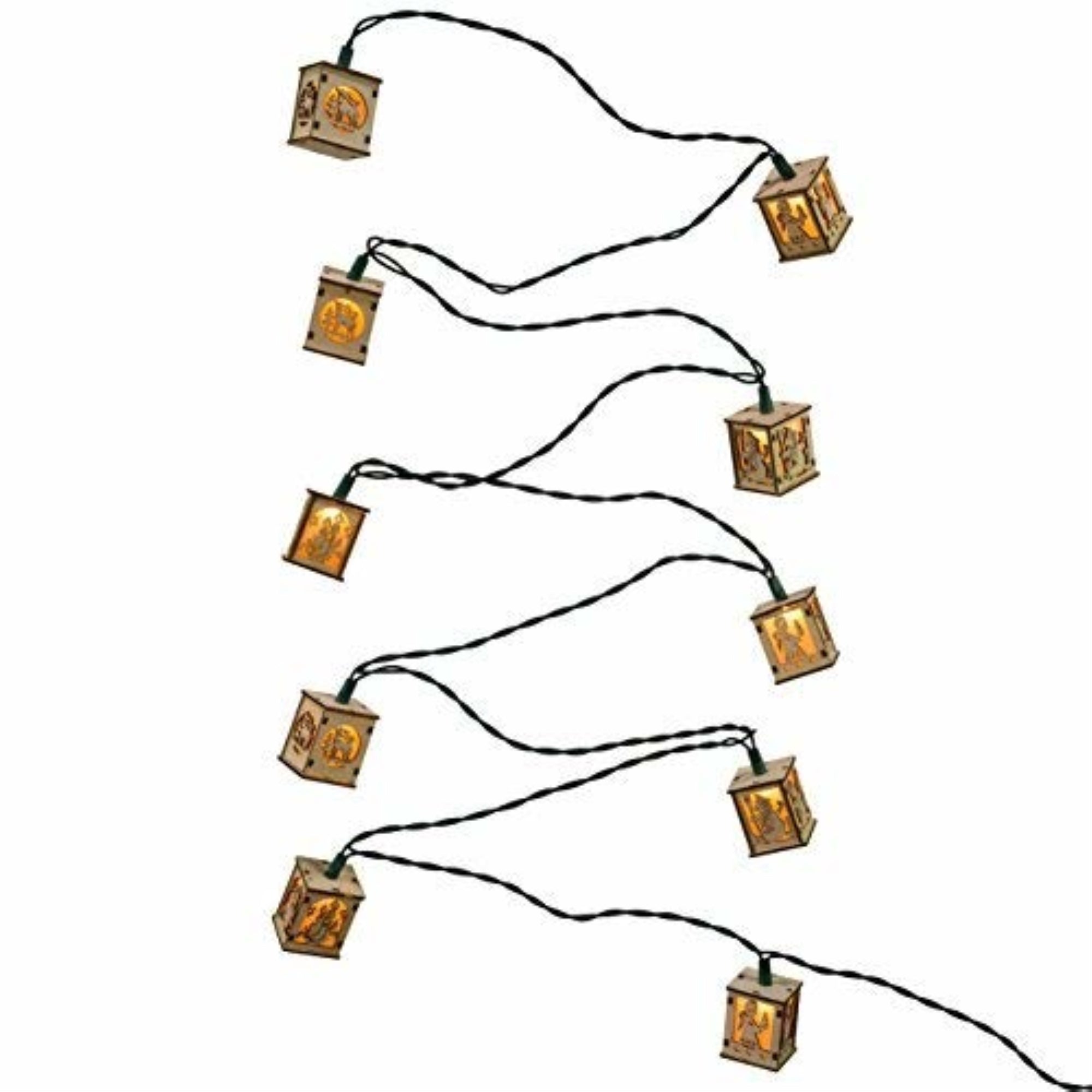 Kurt Adler Indoor/Outdoor Rustic Wooden Lantern Light Set, 10 UL-Listed Incandescent Lights, 9'