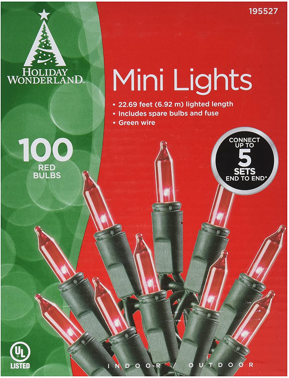 Holiday Wonderland Indoor/Outdoor 100-Count Mini Incandescent Bulb Light Set, Red, 24'