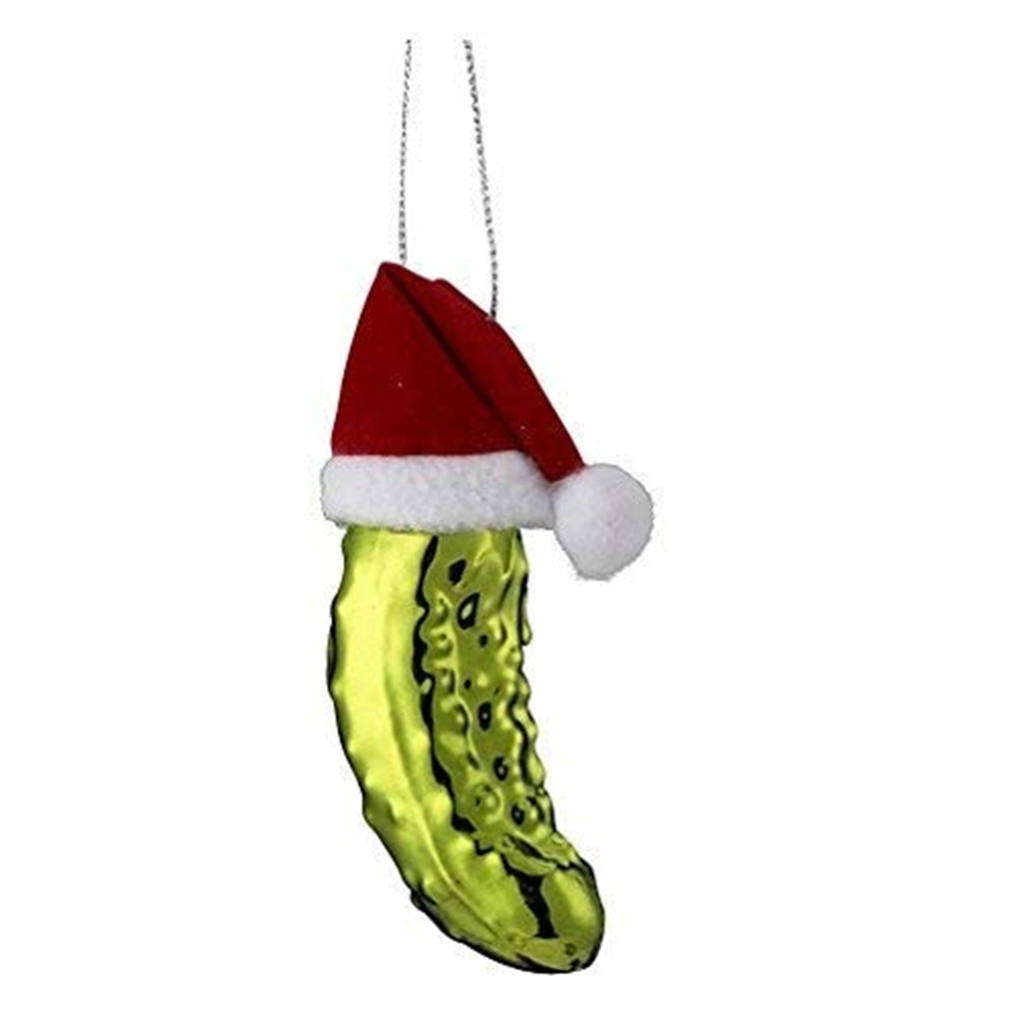 Kurt Adler Noble Gems Glass Ornament for Christmas Tree, Pickle in Santa Hat