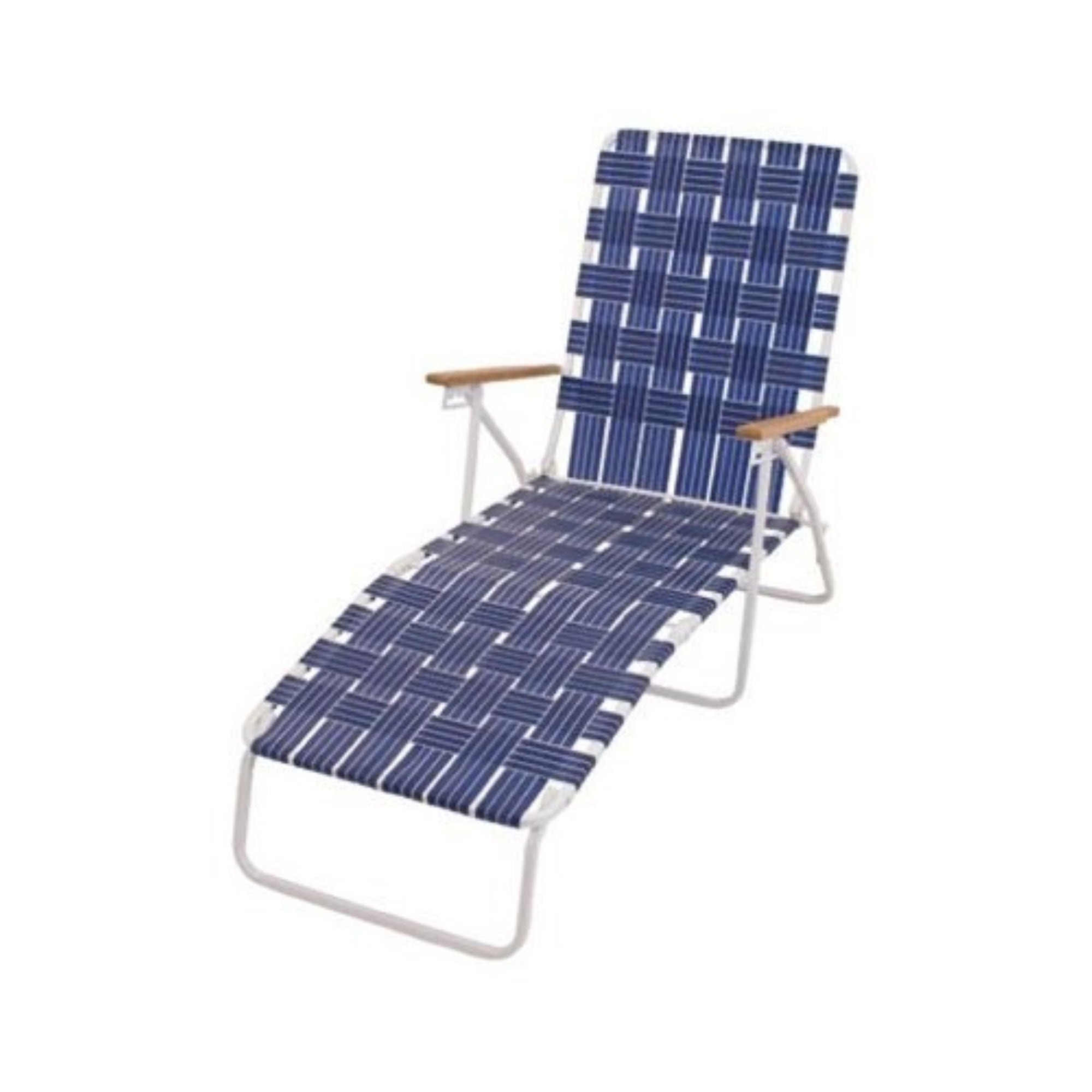 RIO Brands Web Chaise Lounge, White Steel Frame & Hardwood Armrests – Foldable Pool and Beach Chair