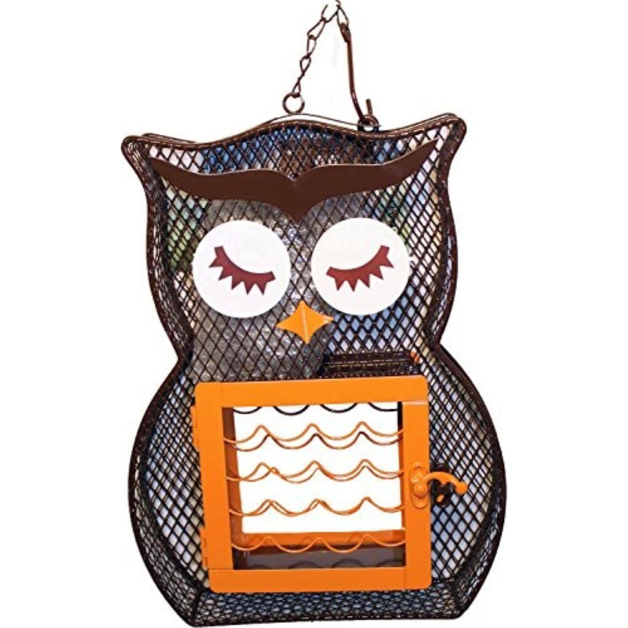Heath Owl Metal Mesh Dual Seed & Suet Bird Feeder — Holds 2 Suet Cakes & Seed