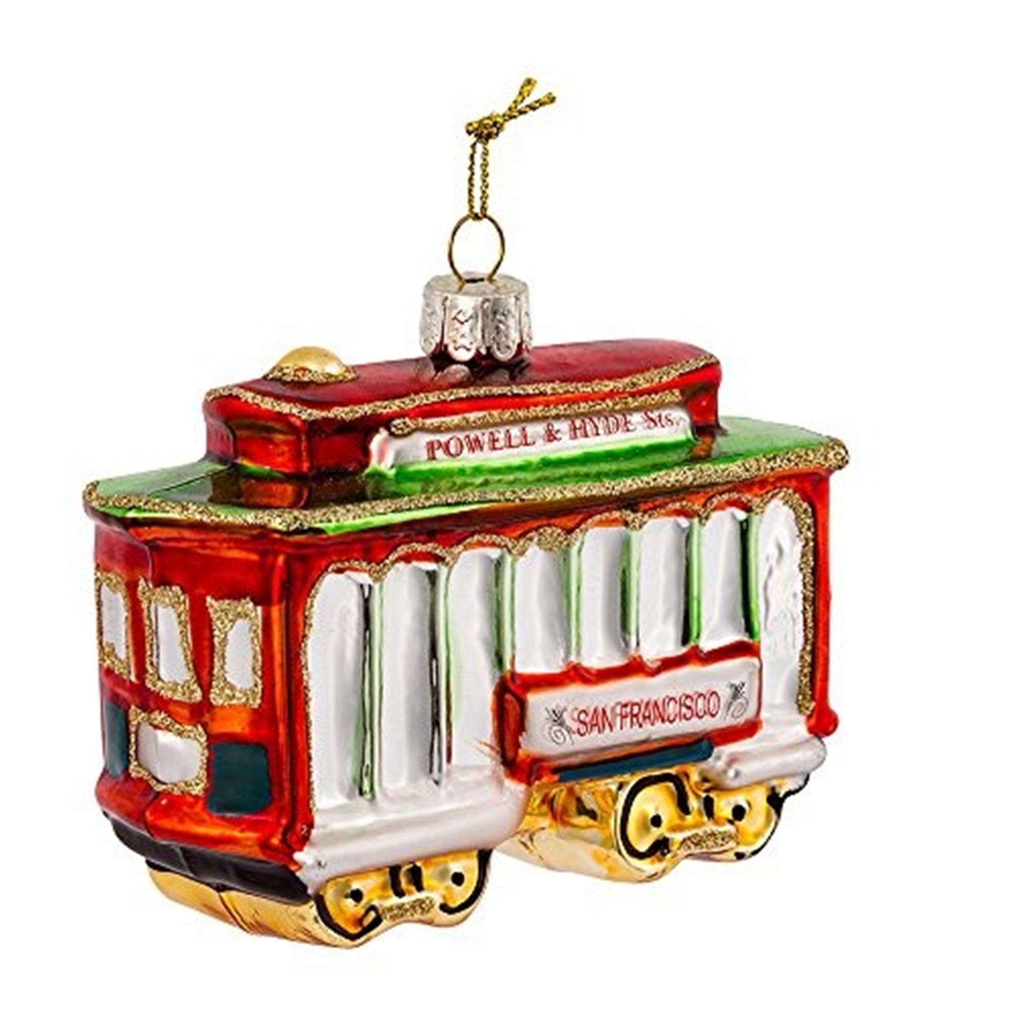 Kurt Adler Glass Ornament for Christmas Tree, San Francisco Cable Car