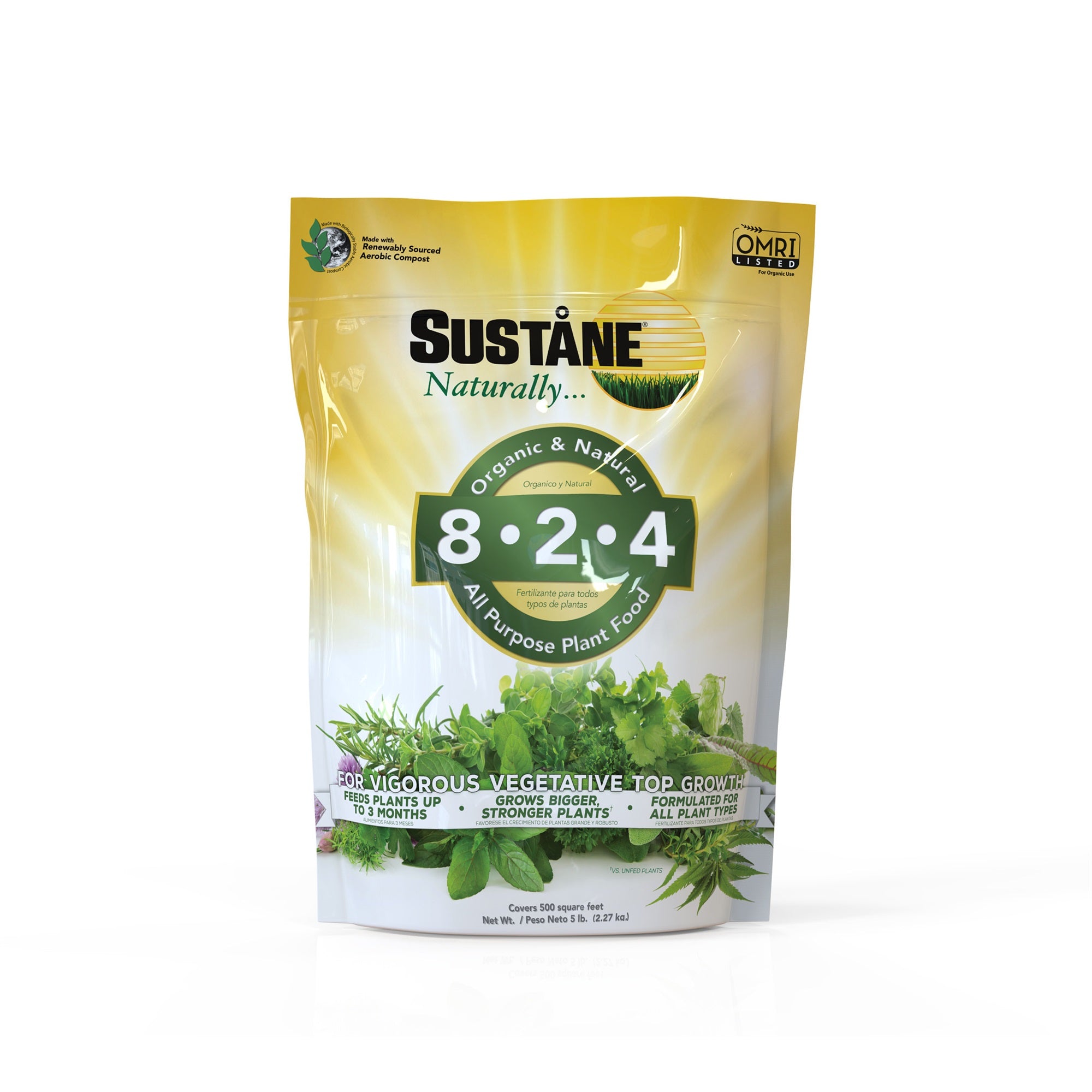 Sustane Lawn & Plant Food 8-2-4 Organic Fertilizer – Slow-Release All Purpose Plant Food for Lawns, Gardens, Flowers & Shrubs – 5 lb