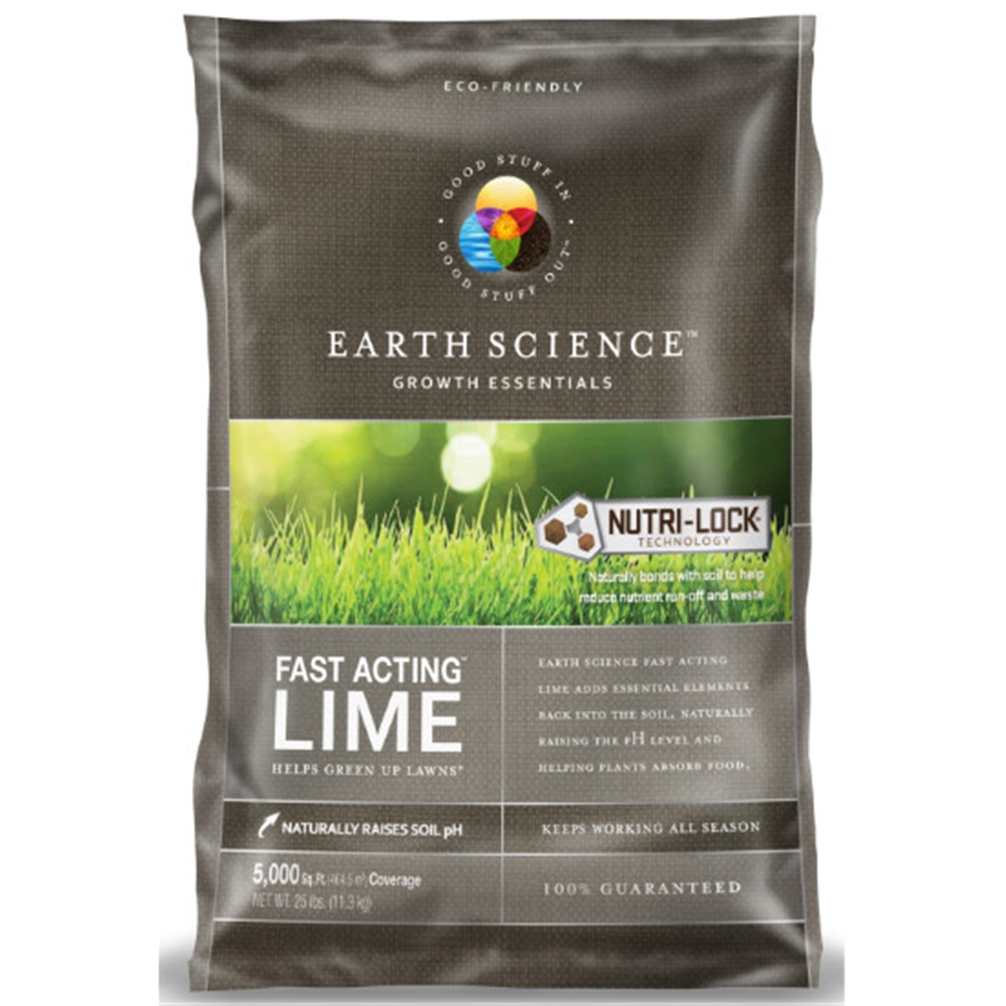 Earth Science Fast Acting Lime—Helps Green Up Lawns—Naturally Raises Soil pH (5,000 sq ft) 25lb