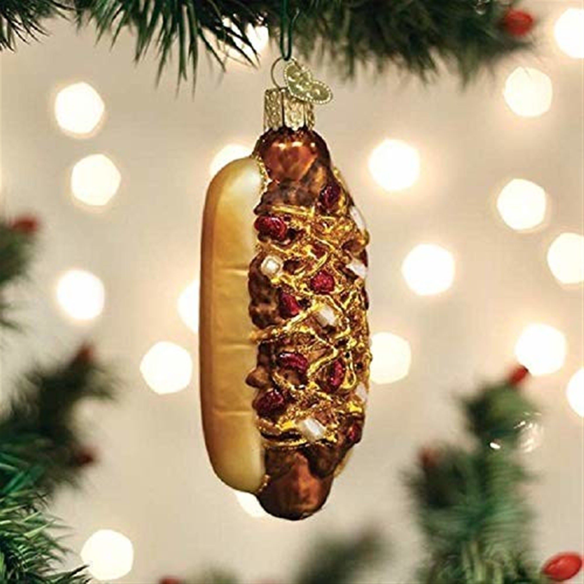 Old World Christmas Blown Glass Ornament for Christmas Tree, Chili Cheese Dog