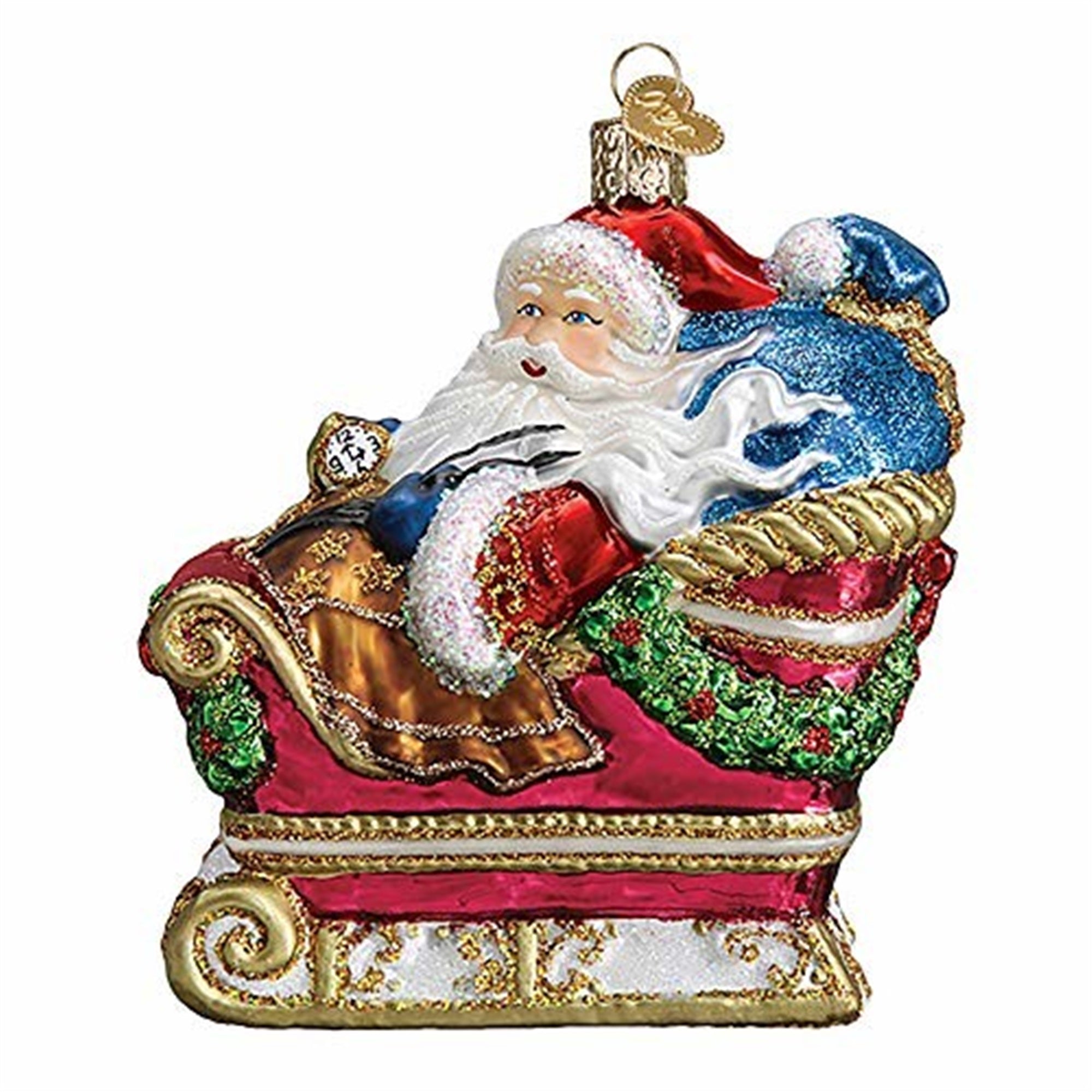 Old World Christmas Blown Glass Ornament for Christmas Tree, Santa in Sleigh