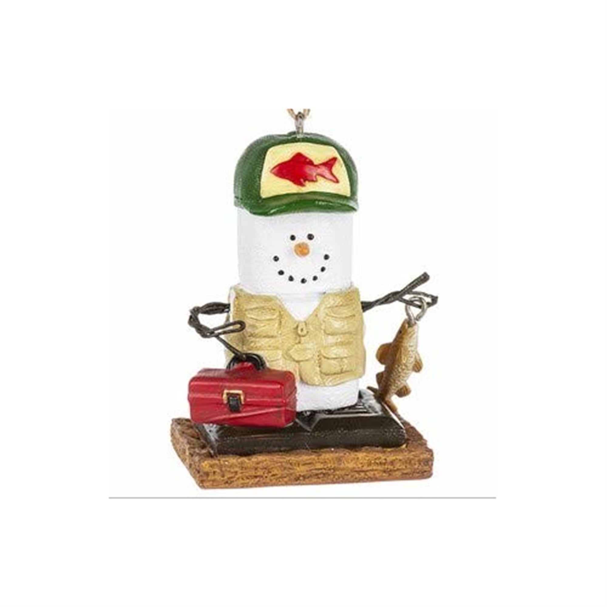 Ganz Hanging Resin S’mores Snowman Christmas Ornament, Fisherman with Tackle Box