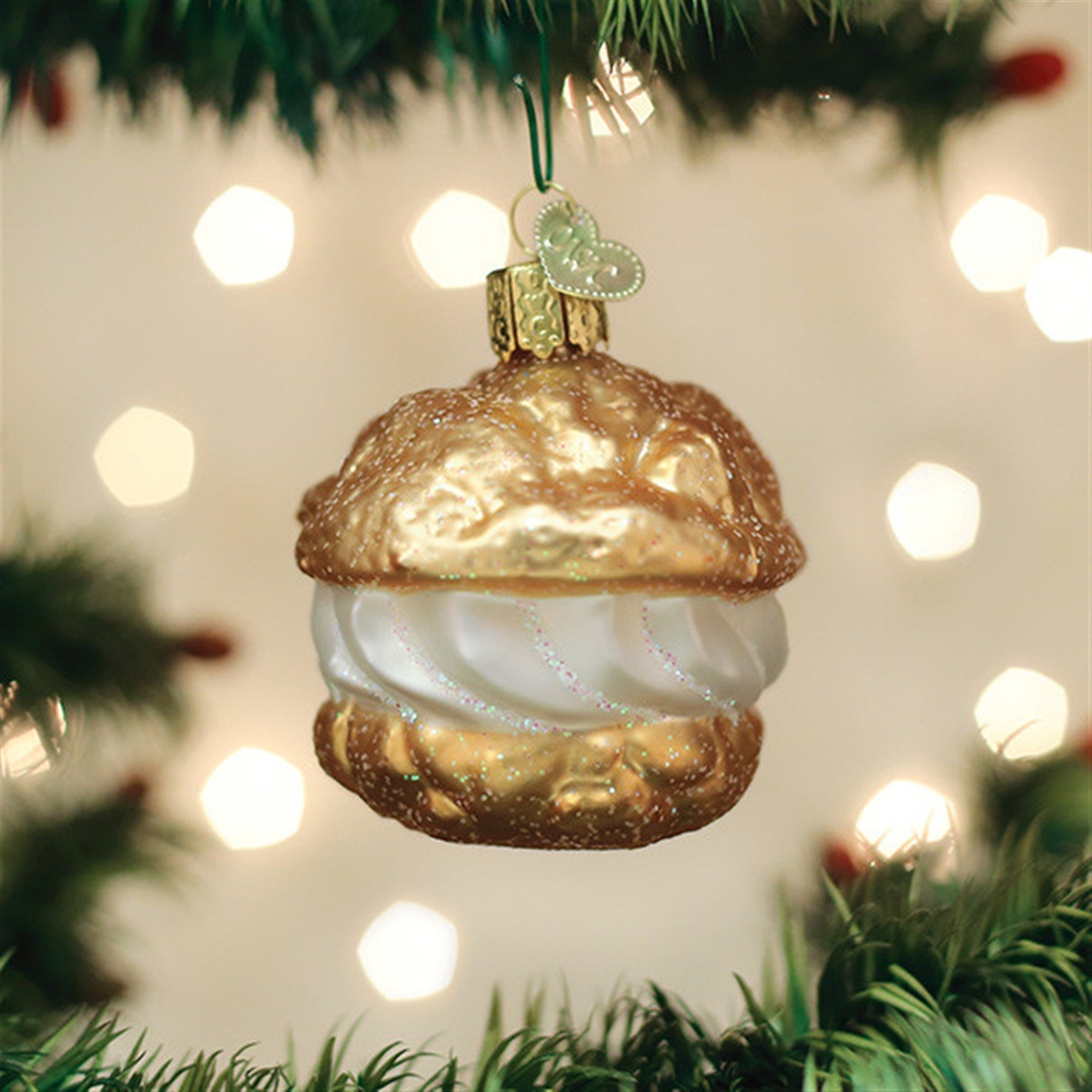 Old World Christmas Glass Blown Ornament, Cream Puff