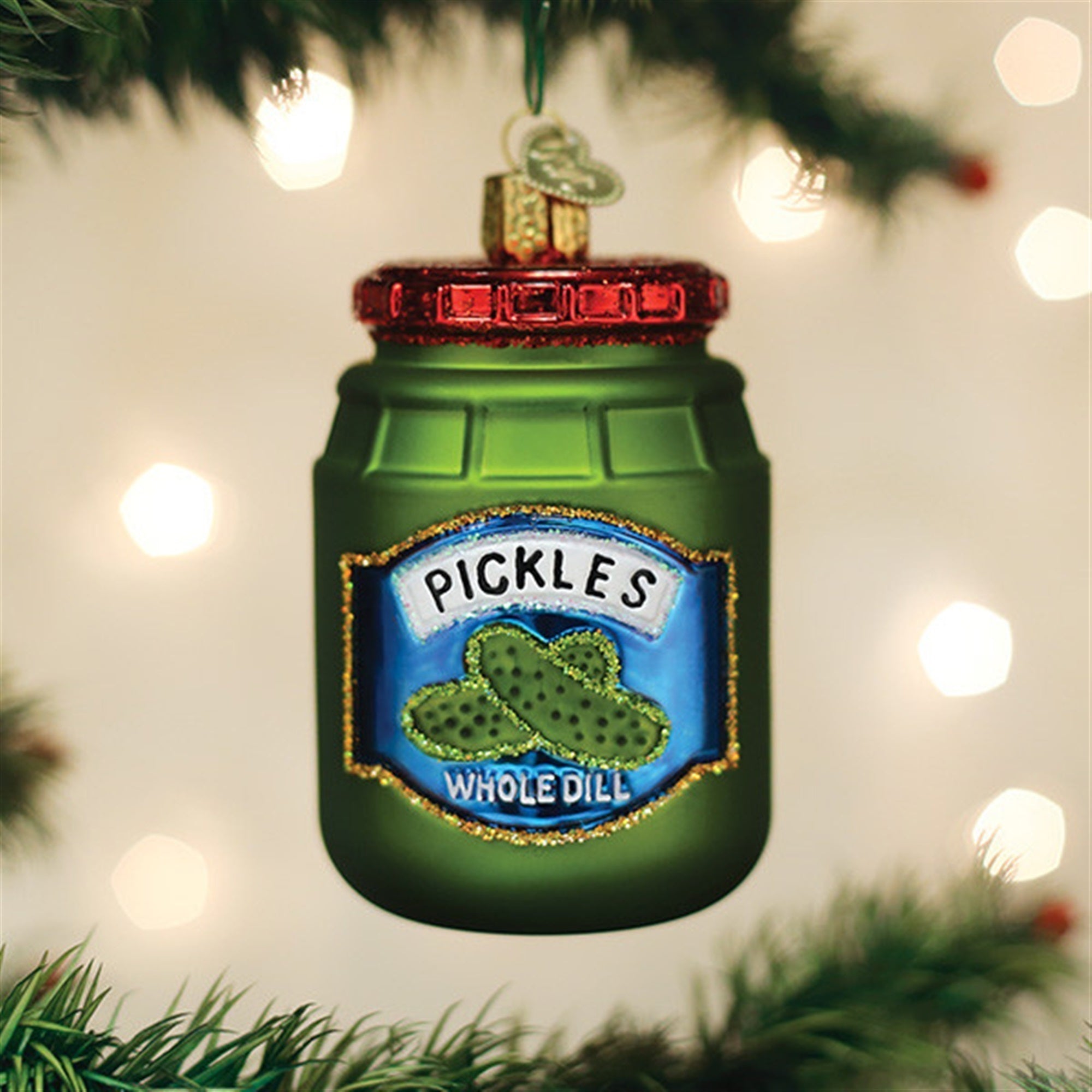 Old World Christmas Jar Of Pickles Glassblown Ornament