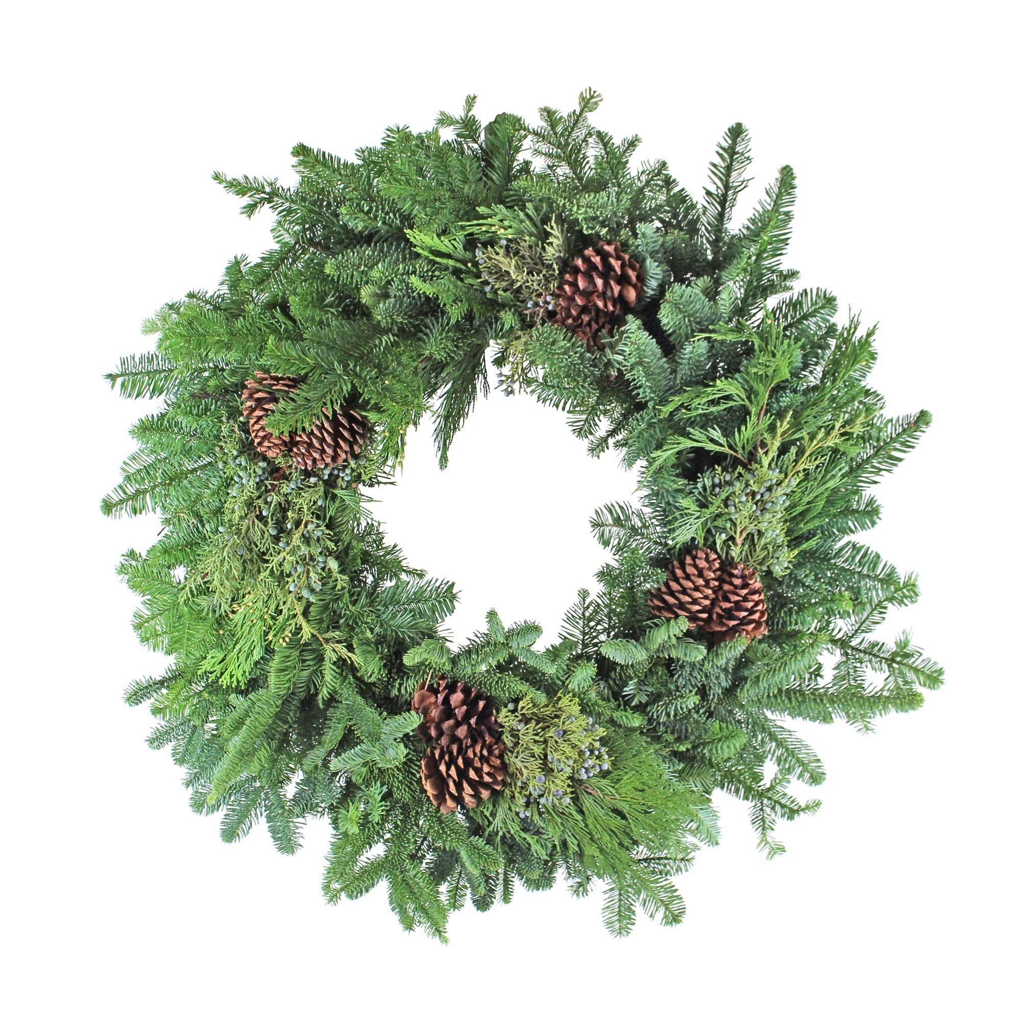 Garden Elements Fresh Holiday Evergreen Wreath – Lush Mixed Noble Greens with Pinecone Accents, 30"
