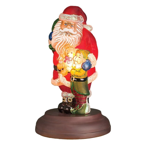 Old World Christmas Glass Santa Tabletop Night Light, Santa's Bright-eyed Buddy, 10.5"