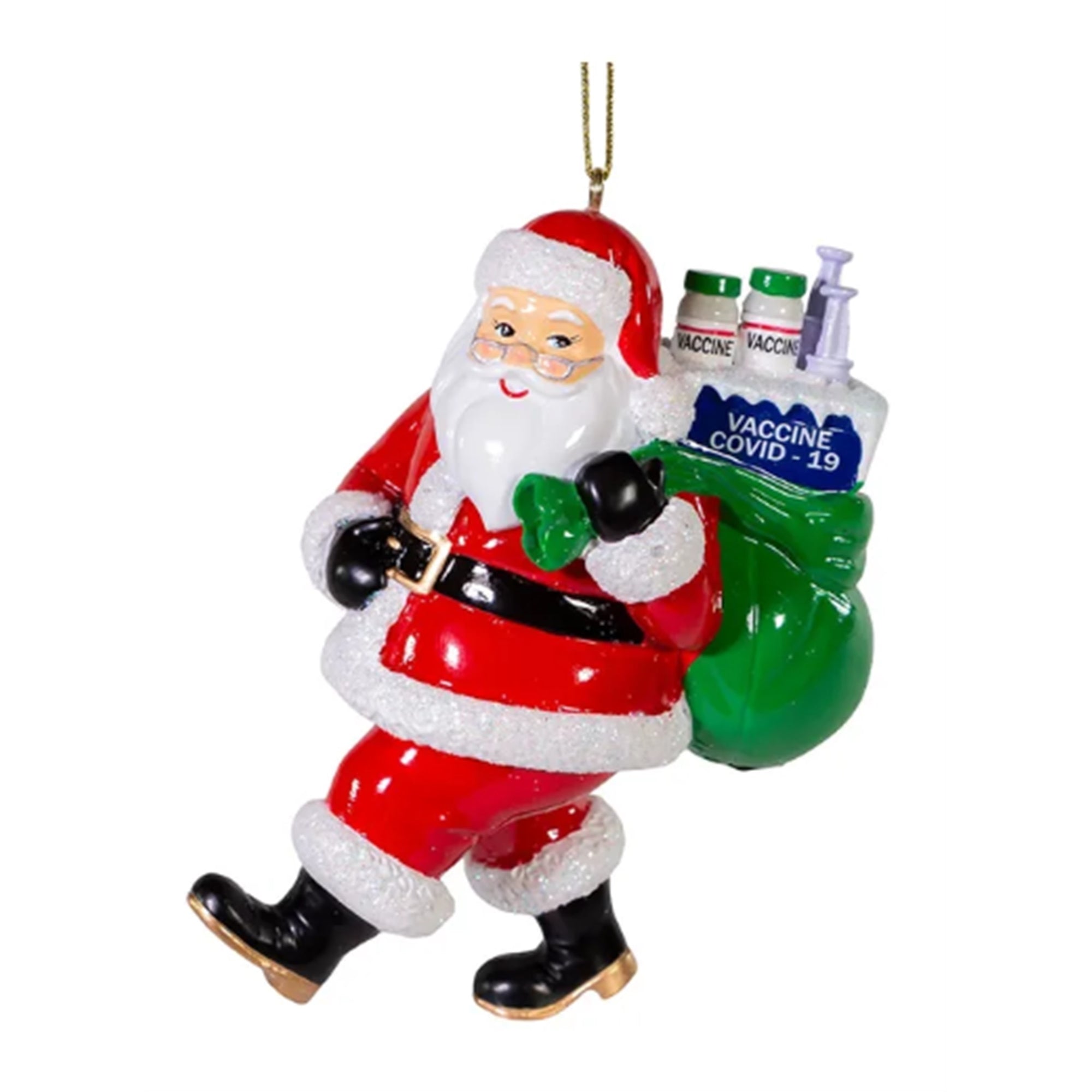 Kurt Adler Resin Ornament for Christmas Tree, Santa with Vaccine Presents